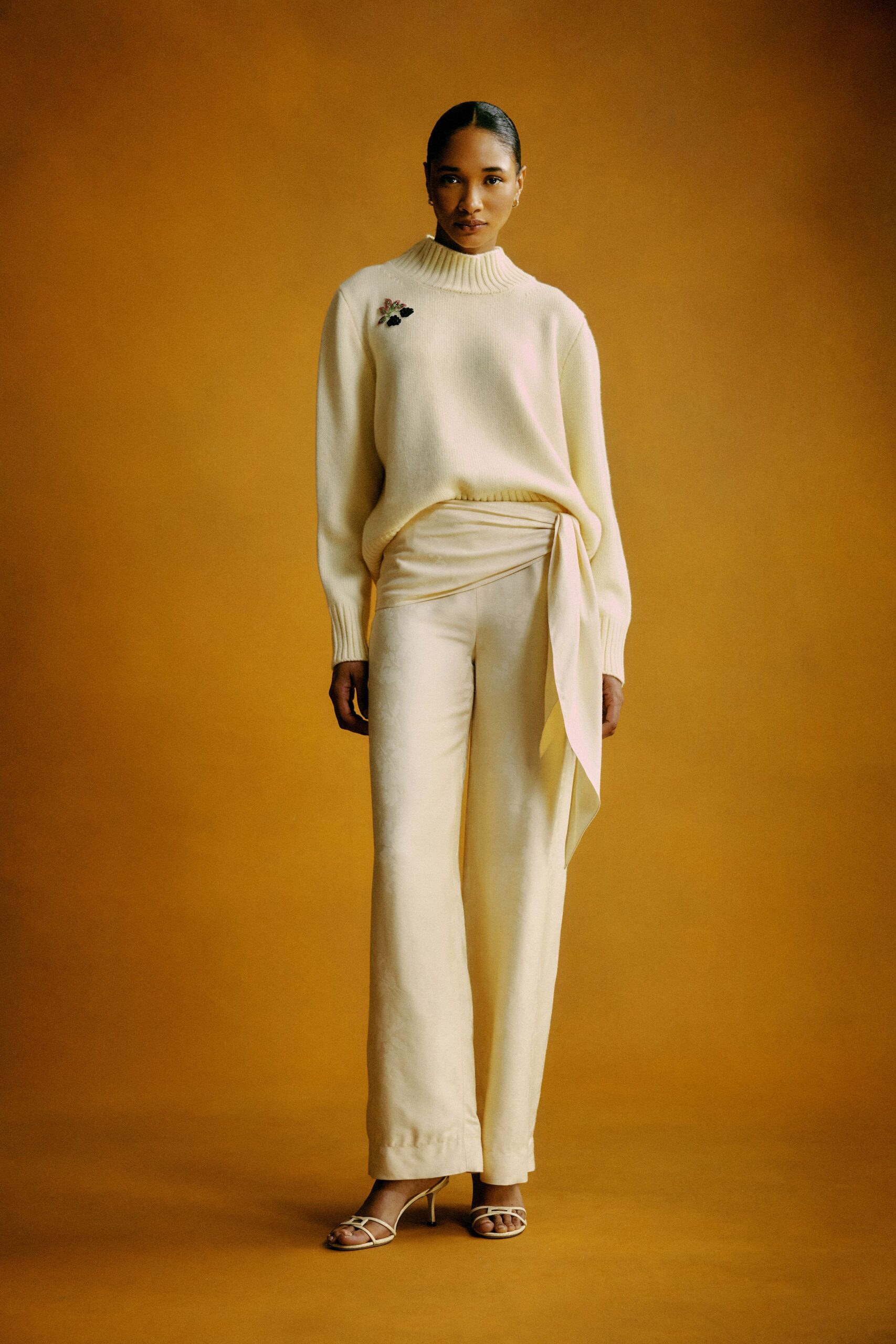 beige wool fitted straight-leg pants