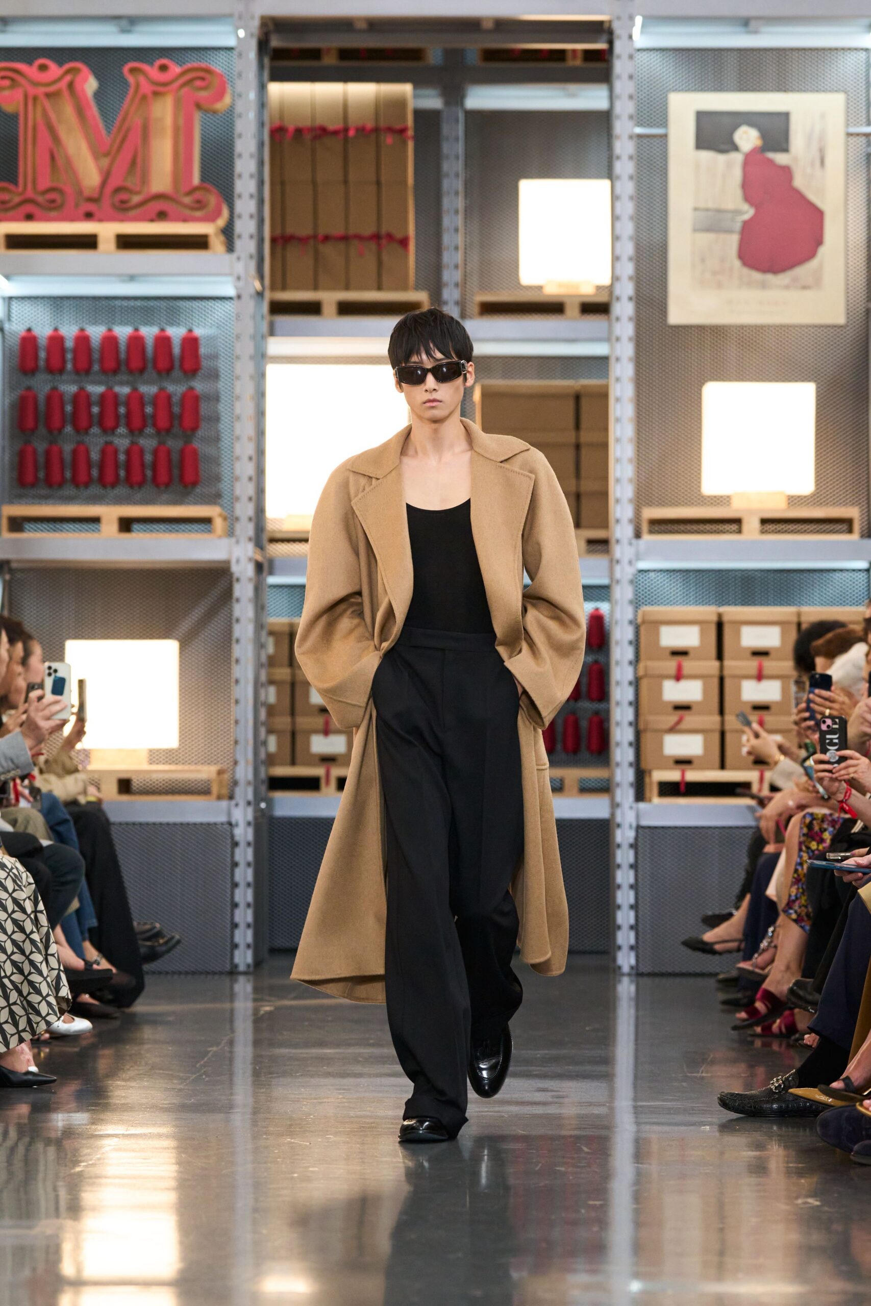 black wool tailored wide-leg pants