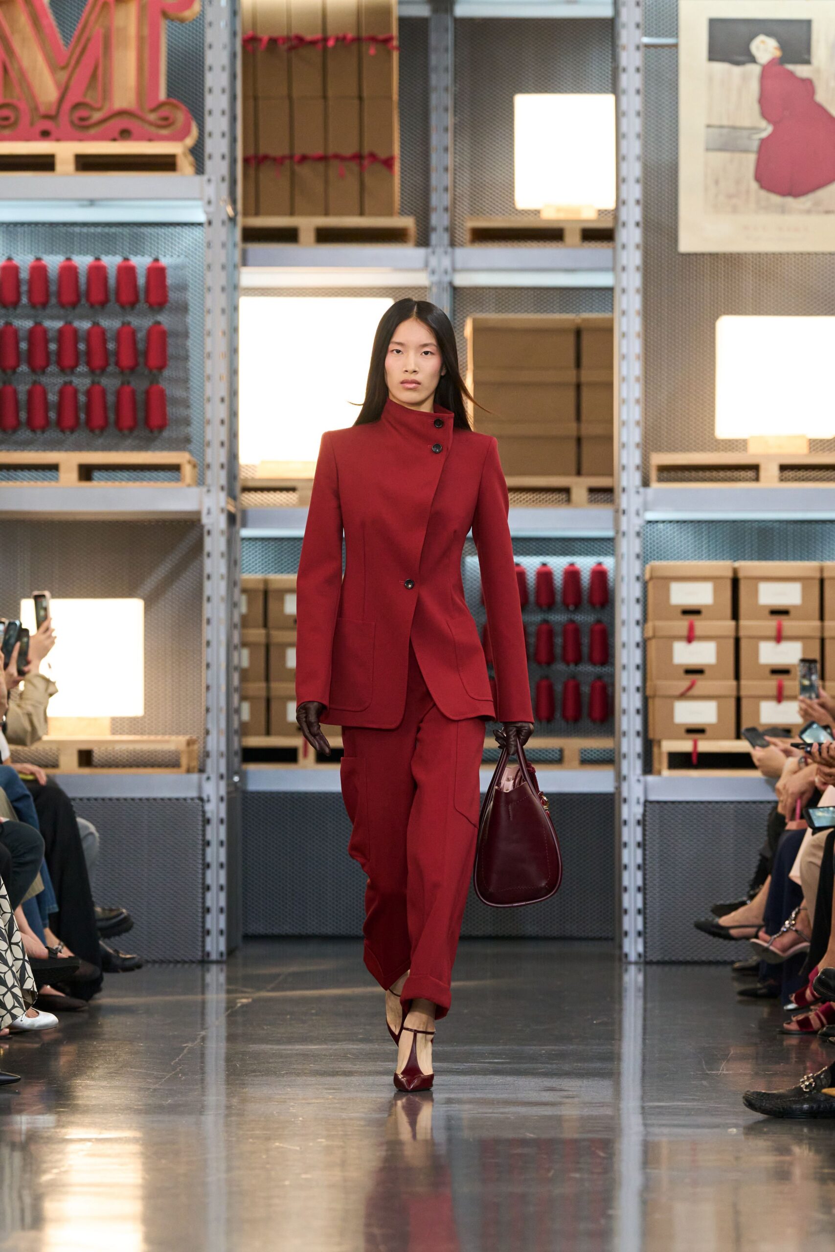 red long-sleeve collared tailored suit