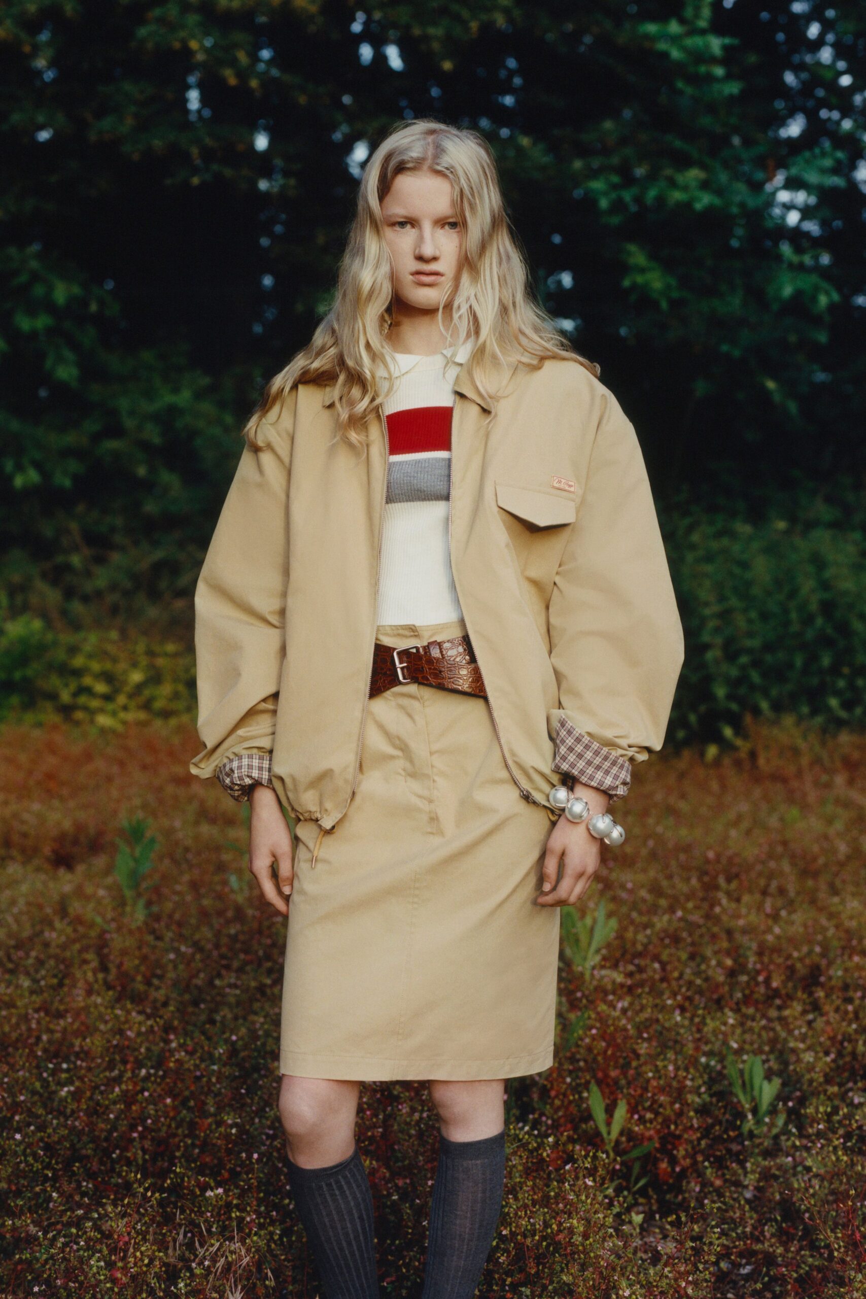 beige oversized jacket with fitted top