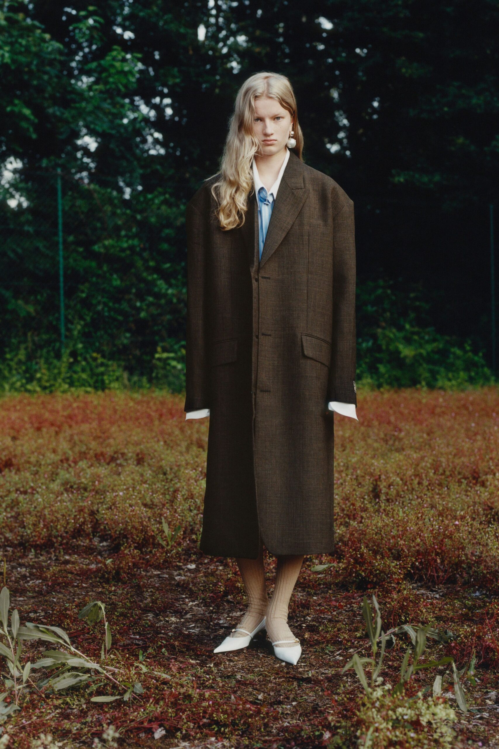 brown wool long-sleeve collared oversized buttoned midi coat
