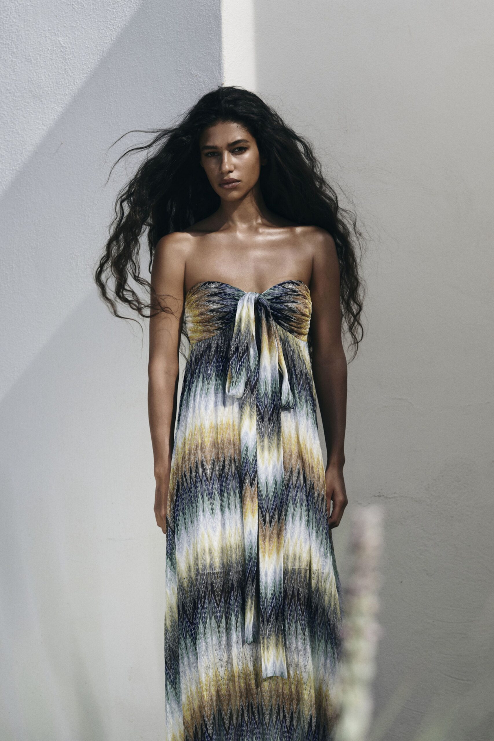 strapless tiered maxi gown