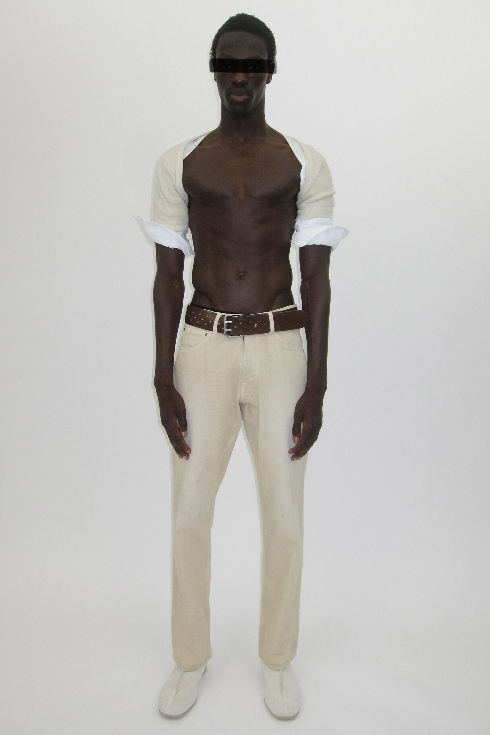 white cotton short-sleeve collared fitted shirt