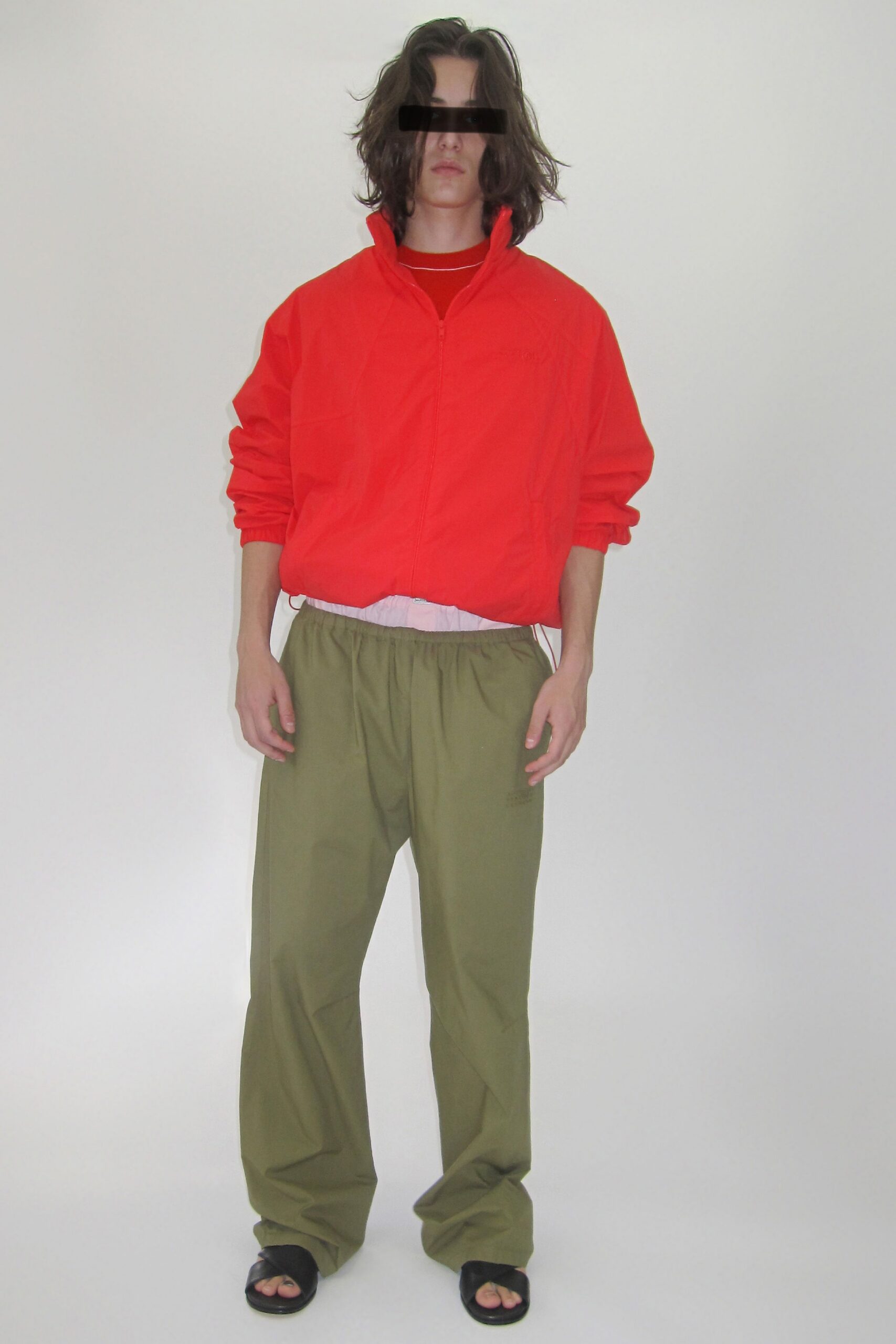 red cotton long-sleeve collared oversized jacket