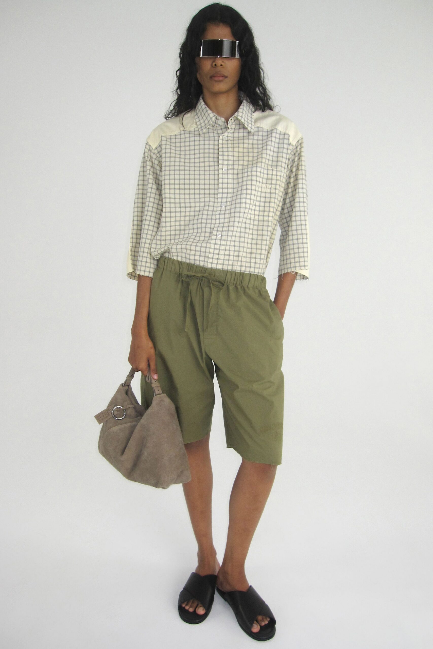 green cotton relaxed shorts