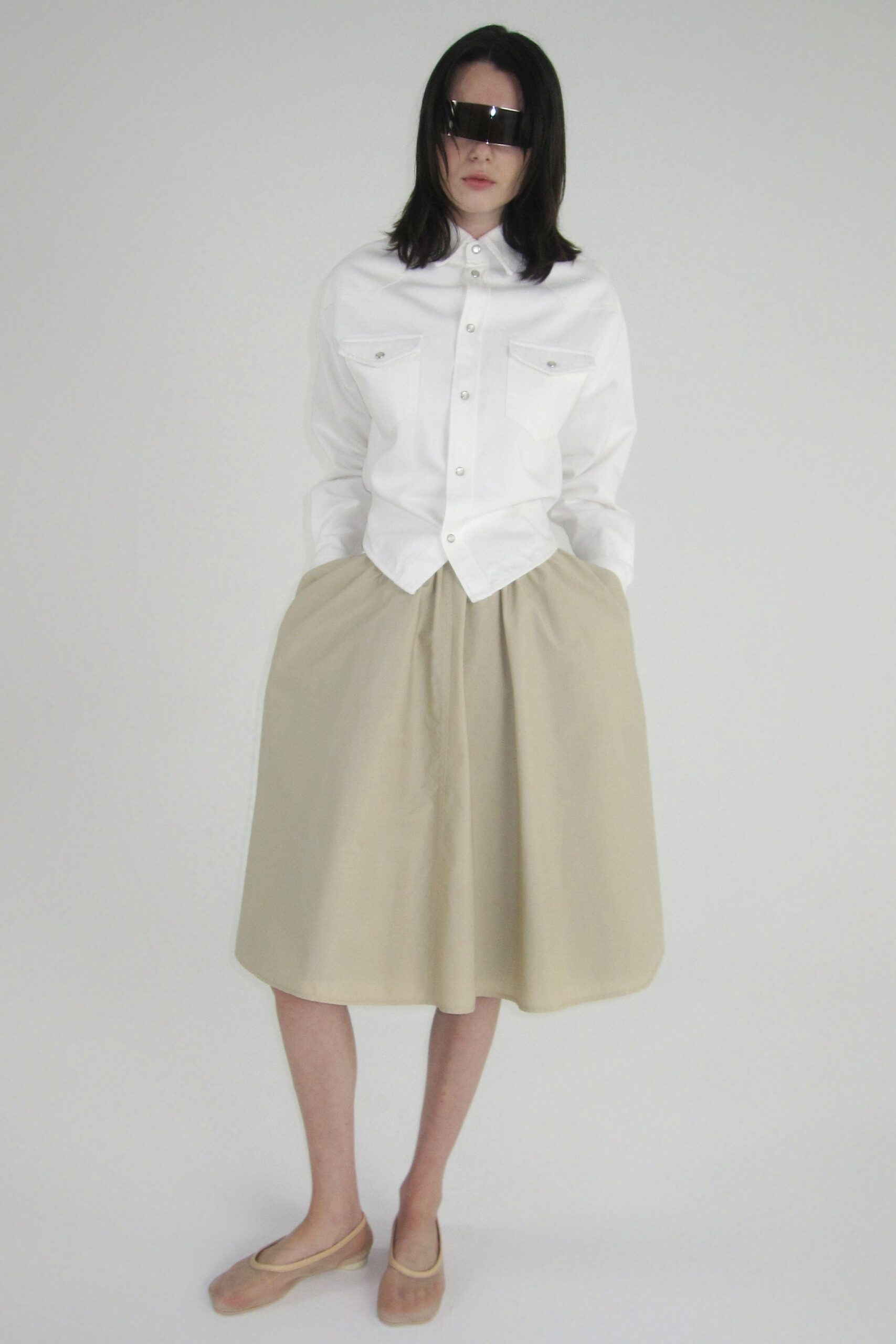 white cotton long-sleeve collared relaxed buttoned shirt