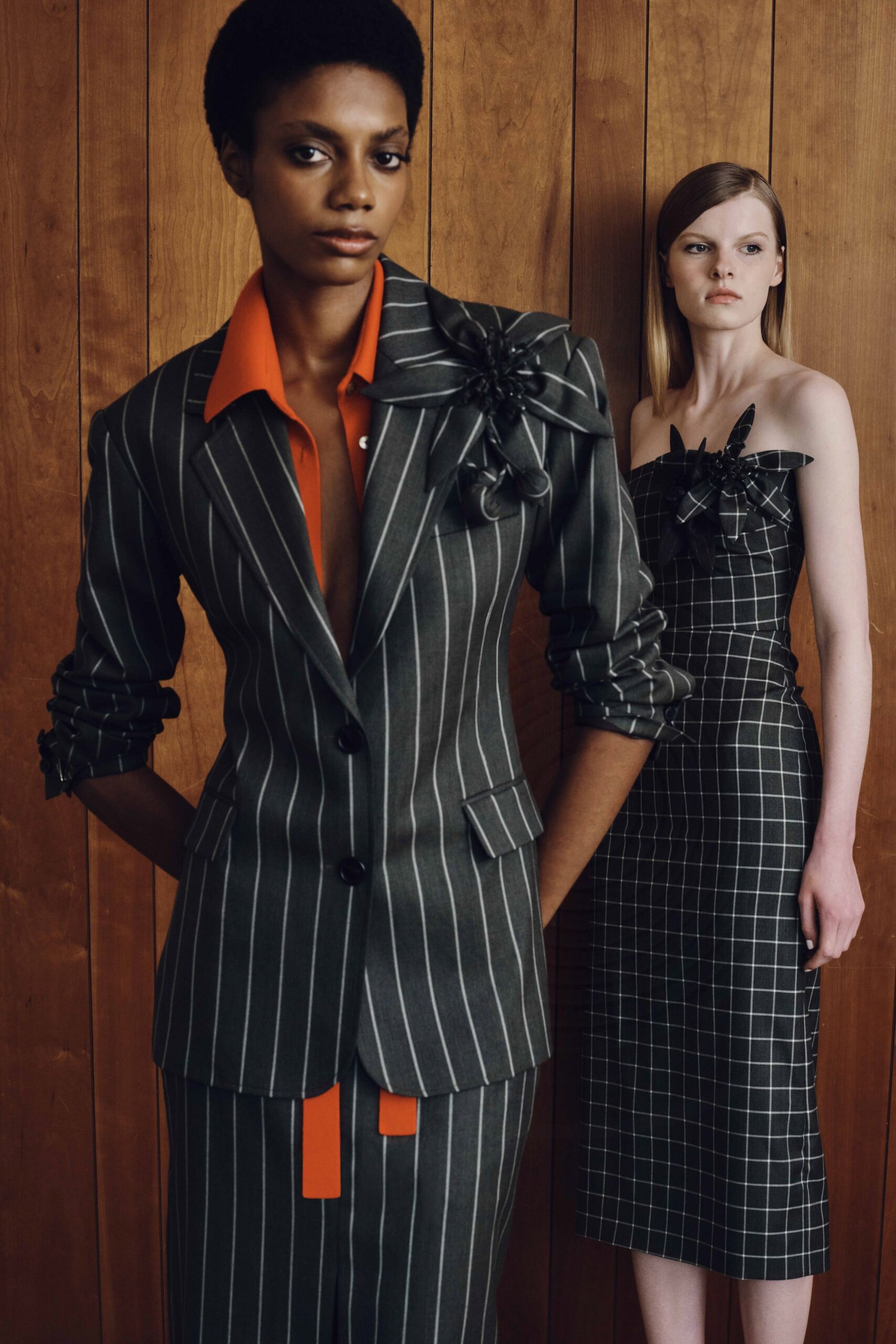 gray wool long-sleeve collared tailored striped buttoned suit
