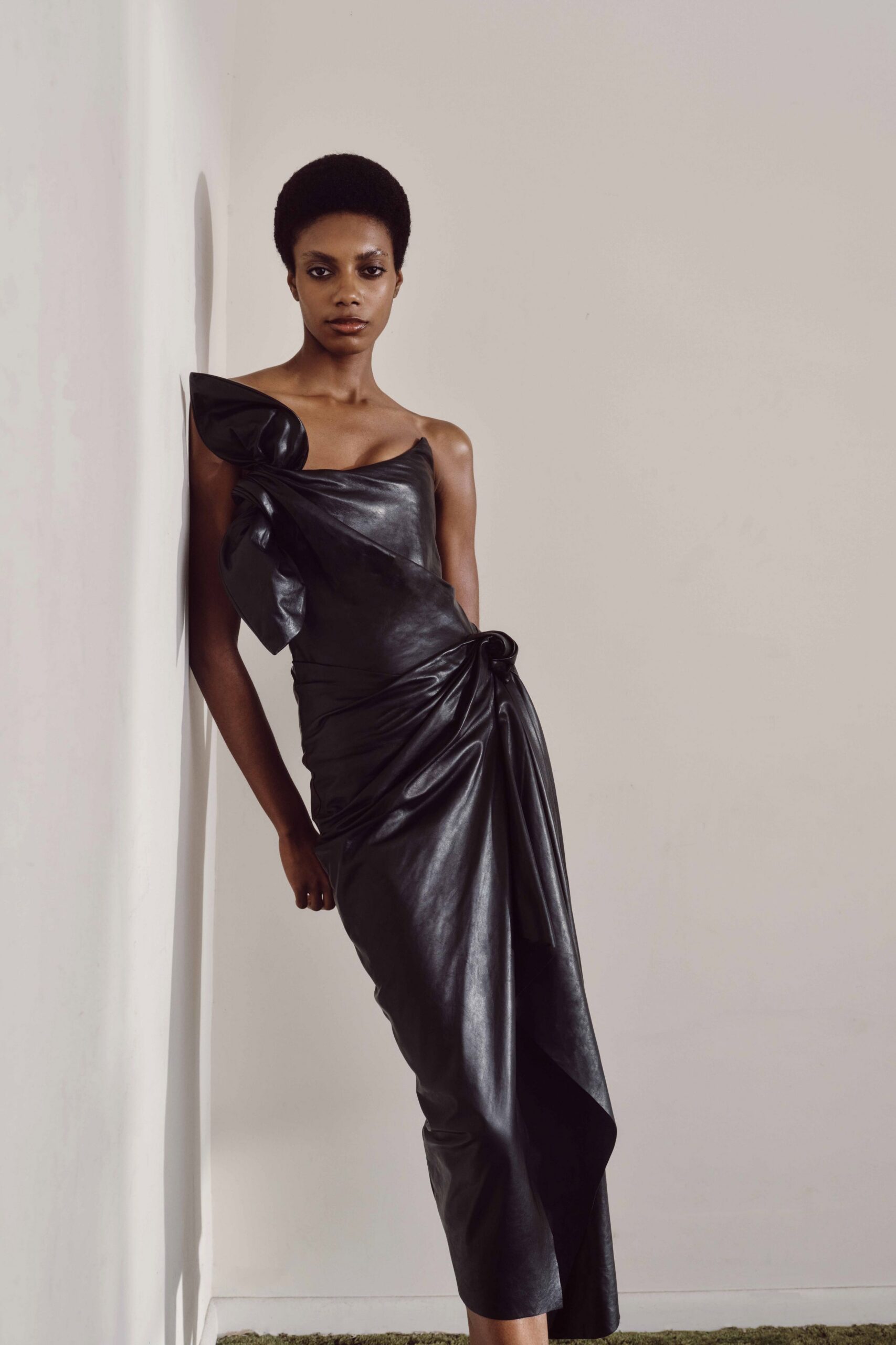 black leather sleeveless dress