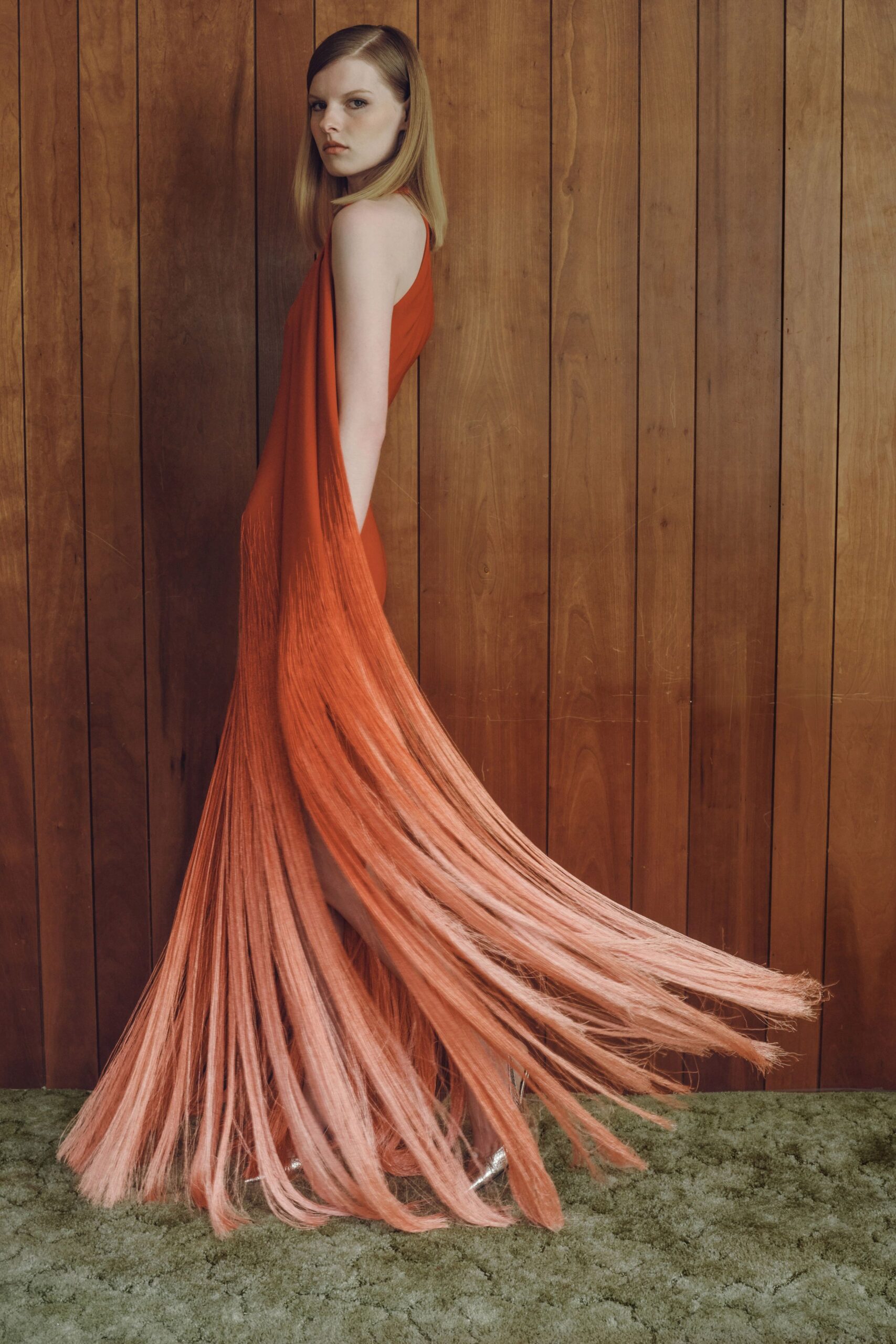 red silk sleeveless gown
