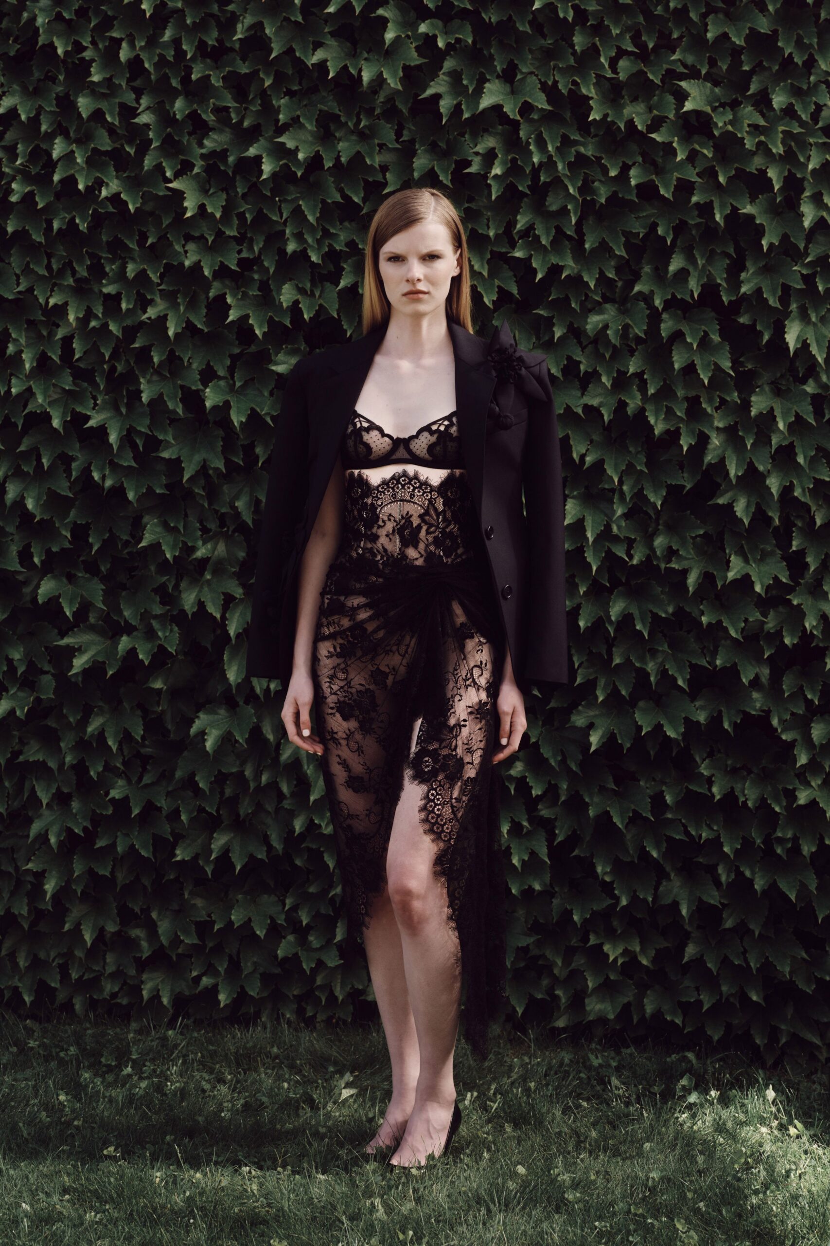 black lace sleeveless v-neck fitted draped dress