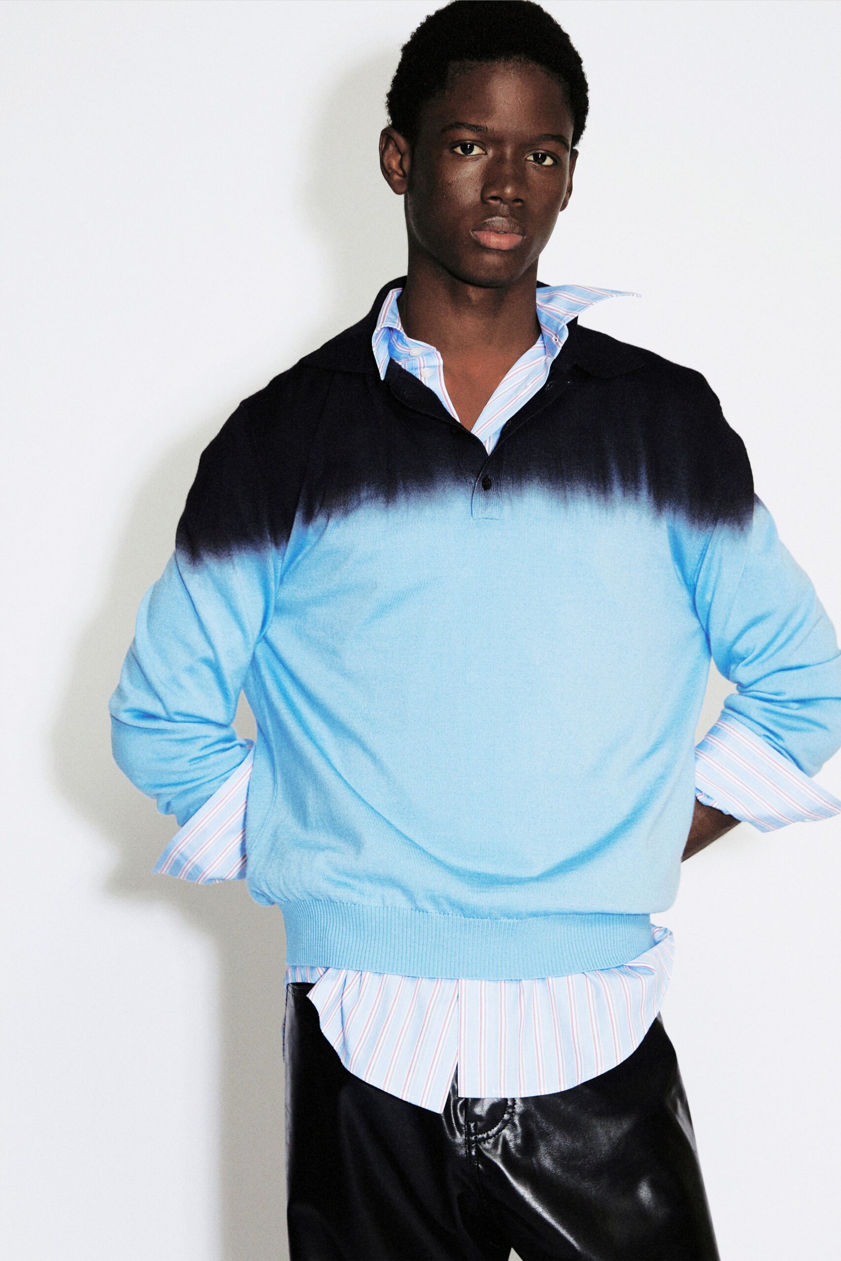 white cotton long-sleeve collared relaxed striped shirt