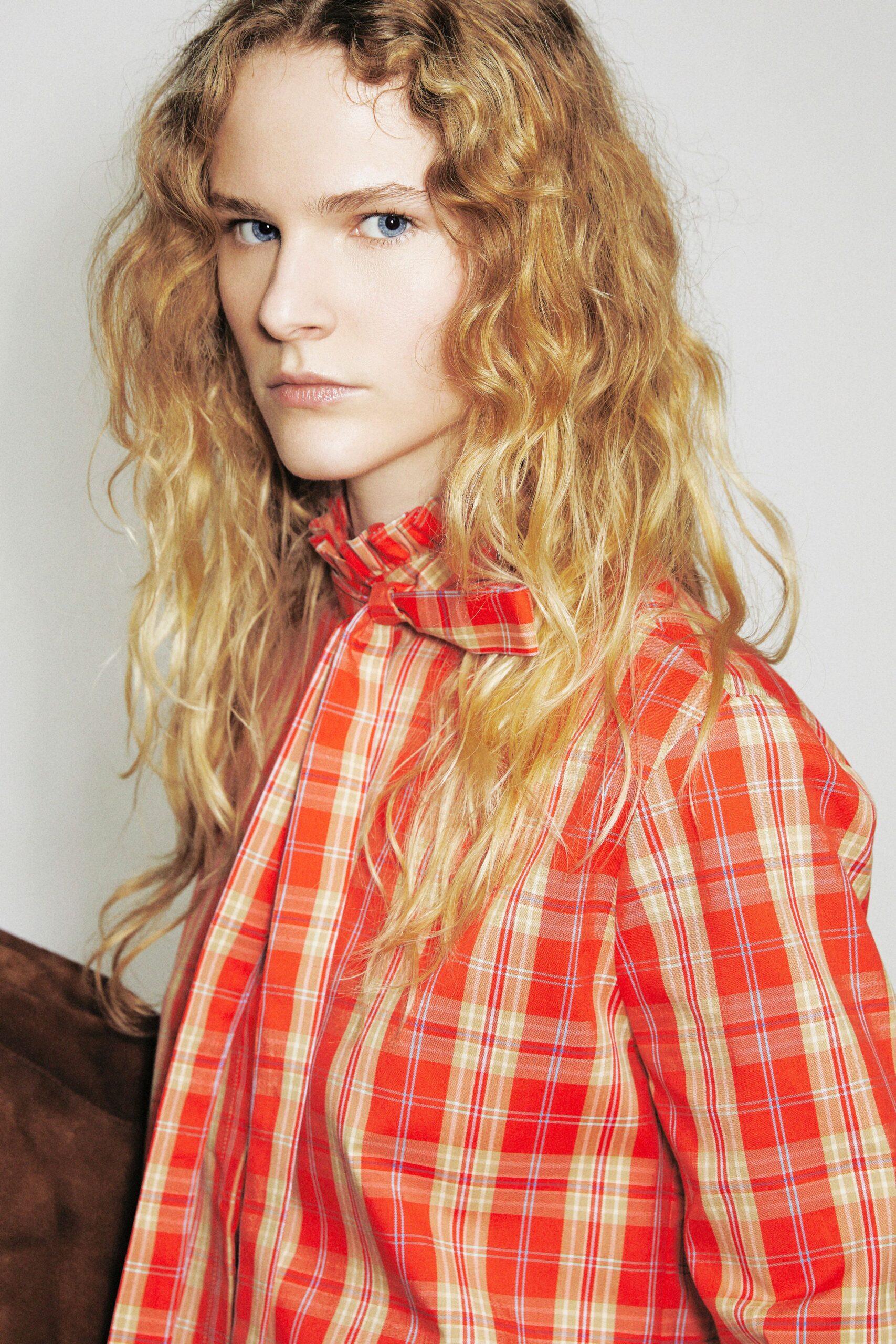 red and orange checked shirt