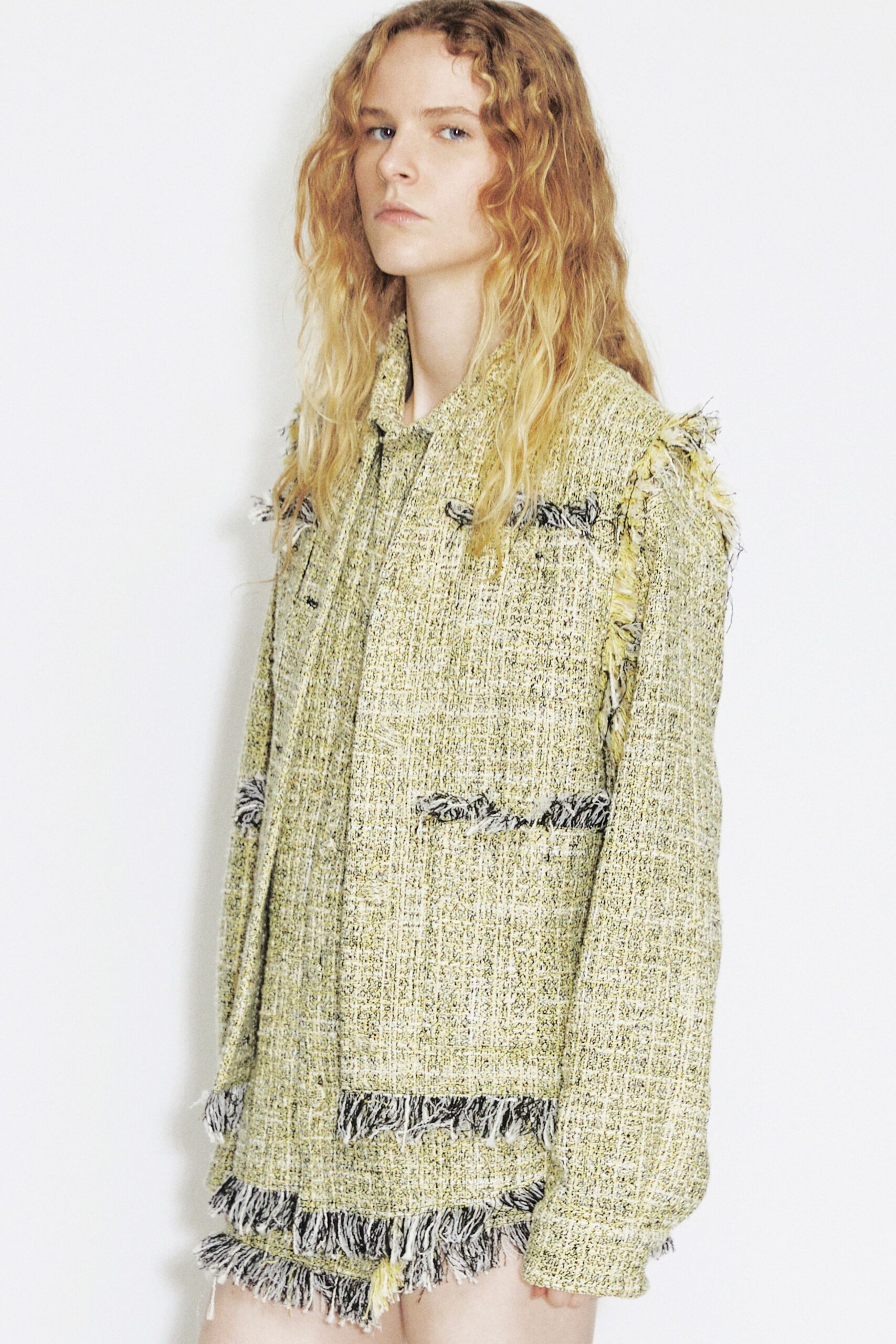 yellow tweed relaxed jacket and shorts