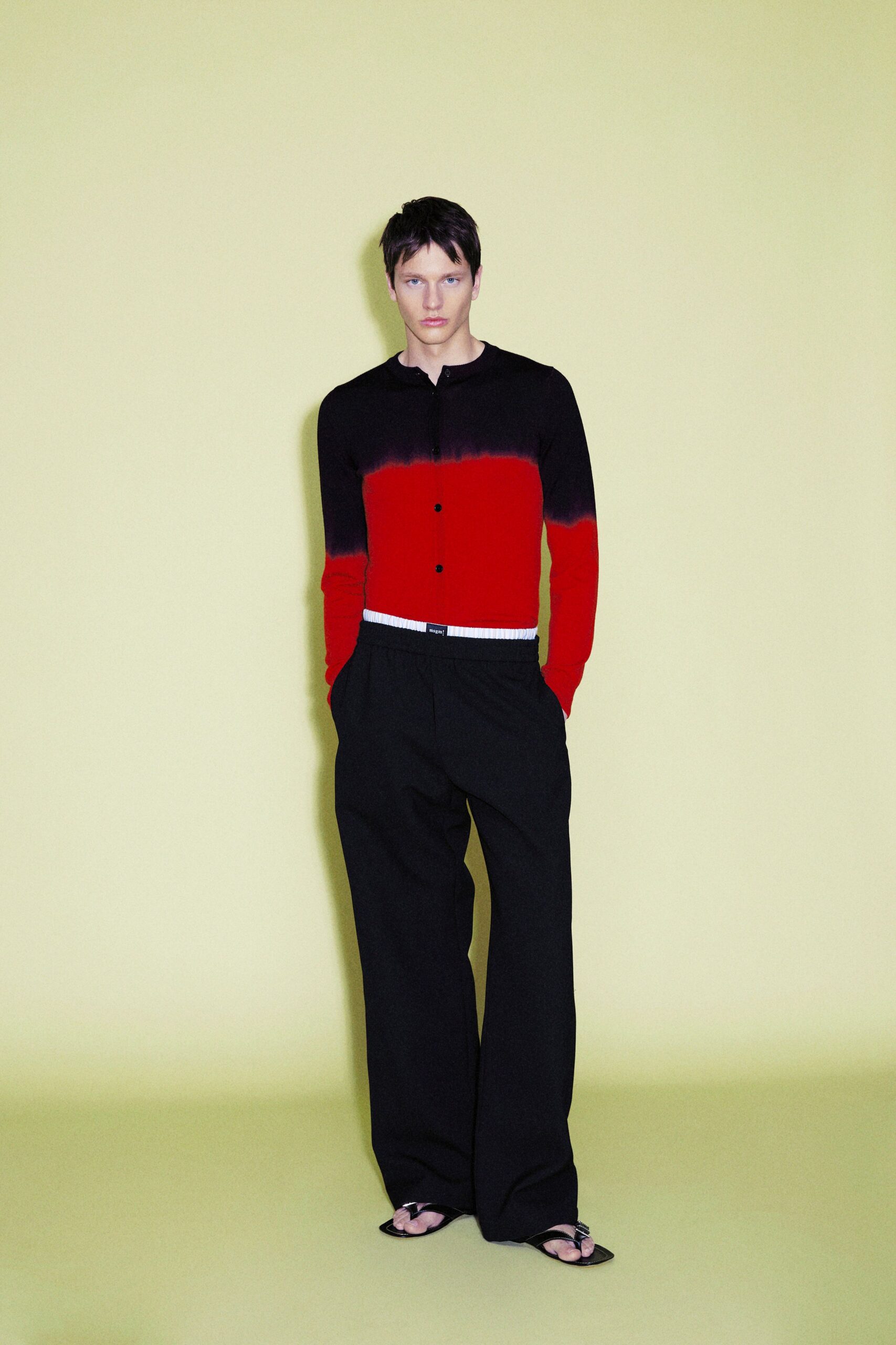 black long-sleeve collared relaxed color-blocked shirt