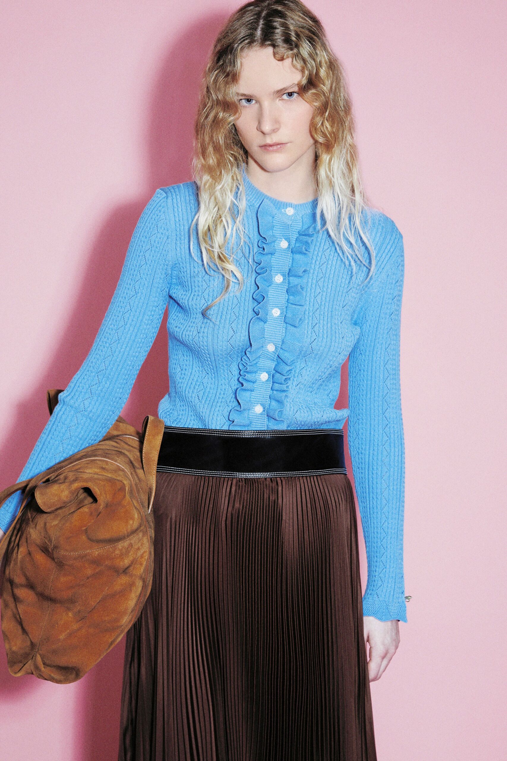 blue fitted top with pleated skirt