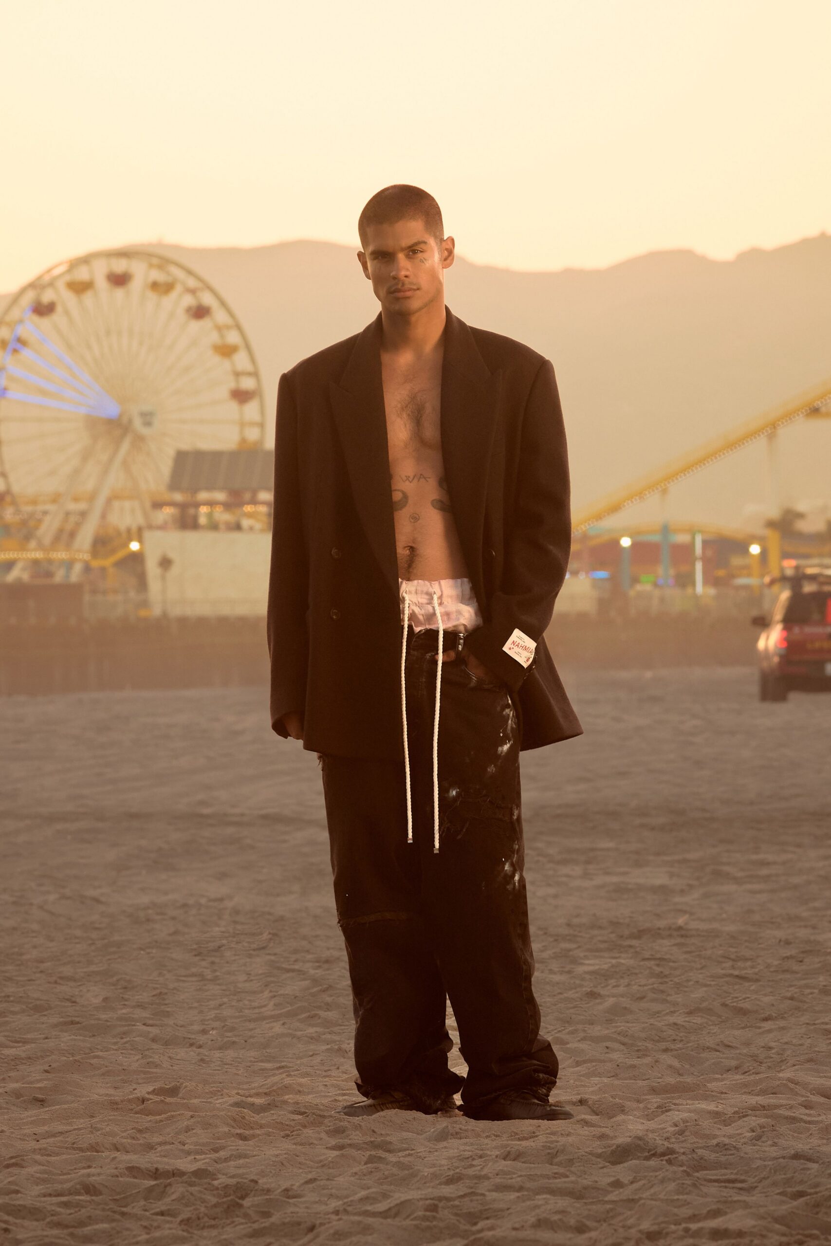 black oversized blazer and relaxed pants