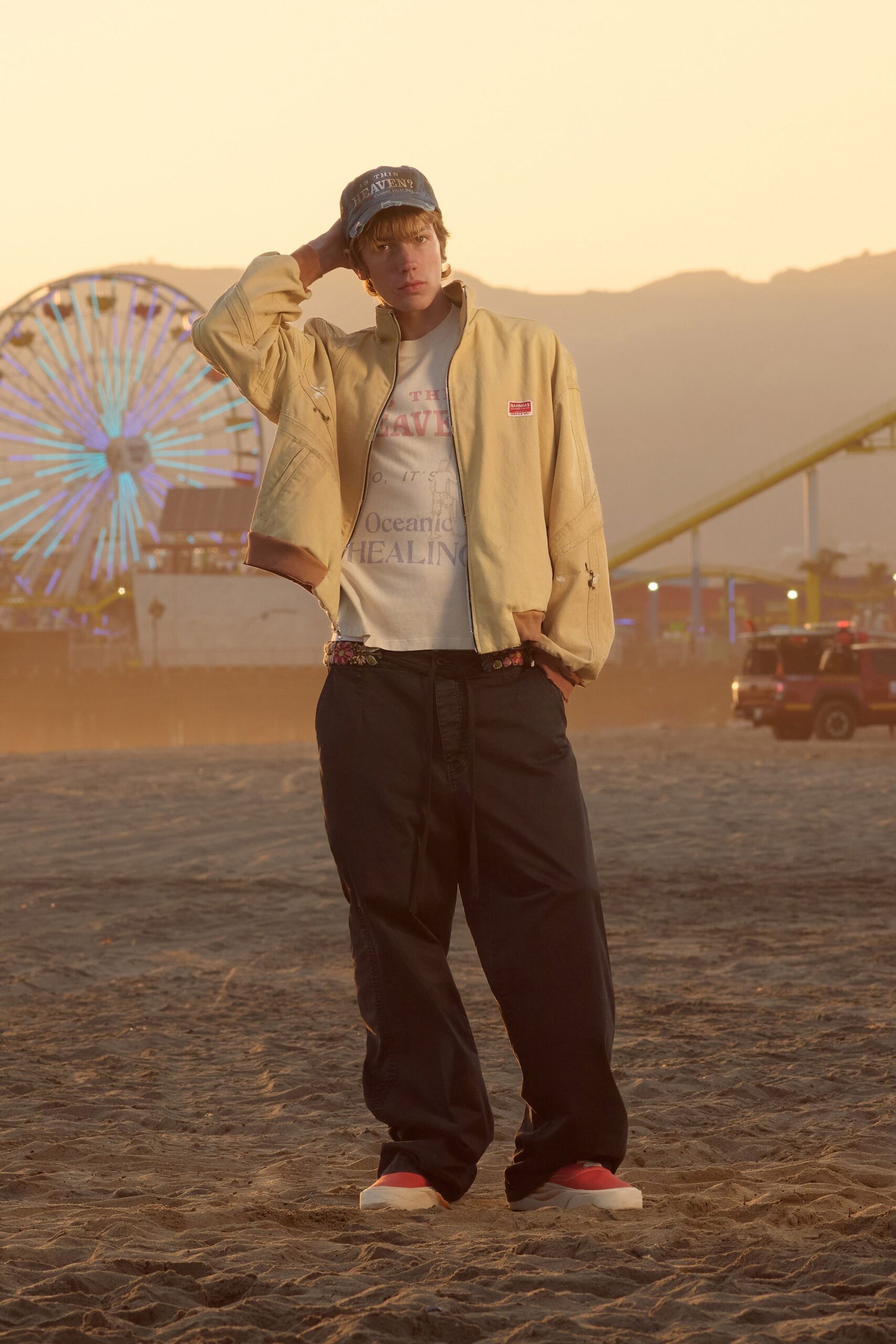 yellow cotton long-sleeve collared relaxed jacket