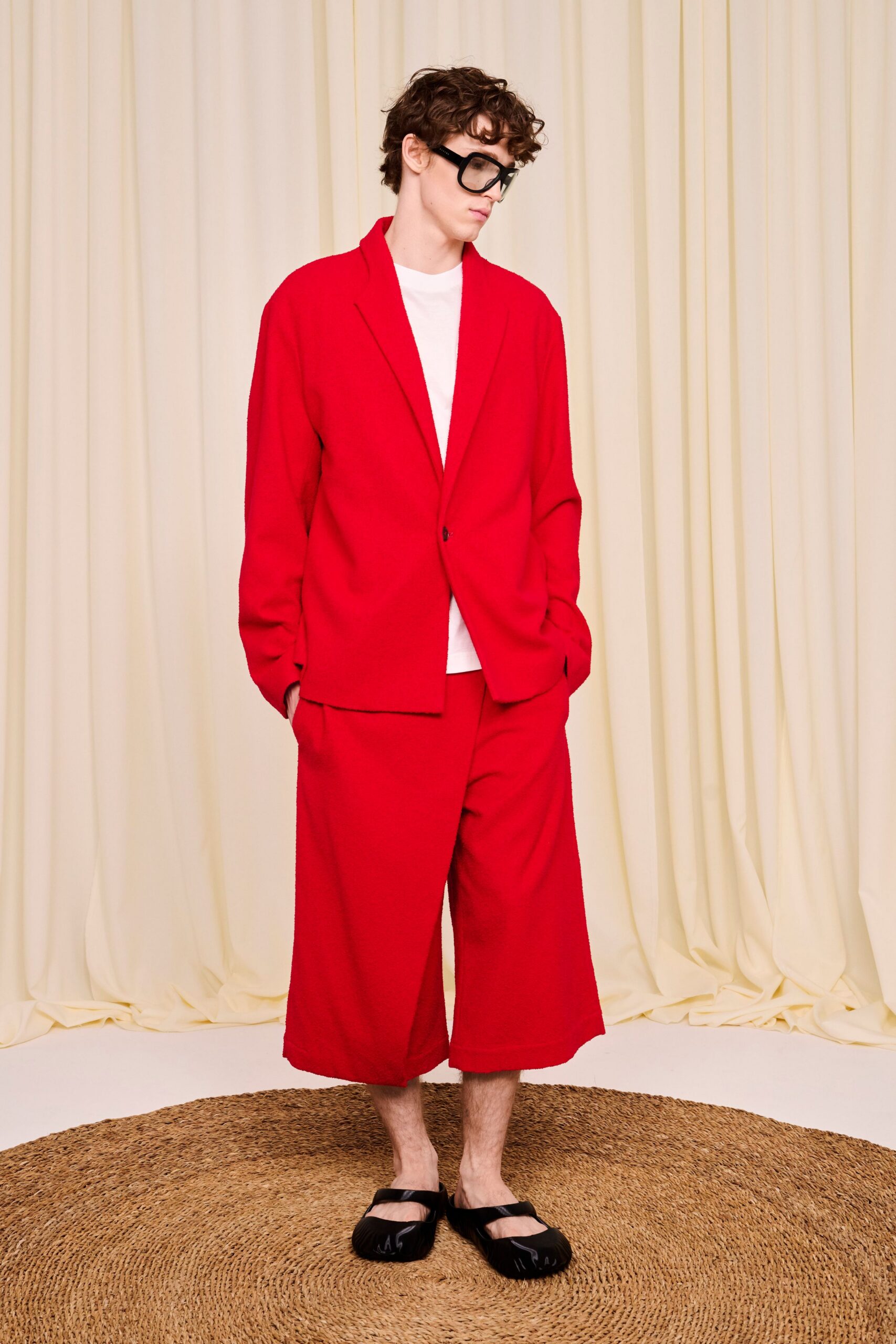 red blazer and shorts outfit