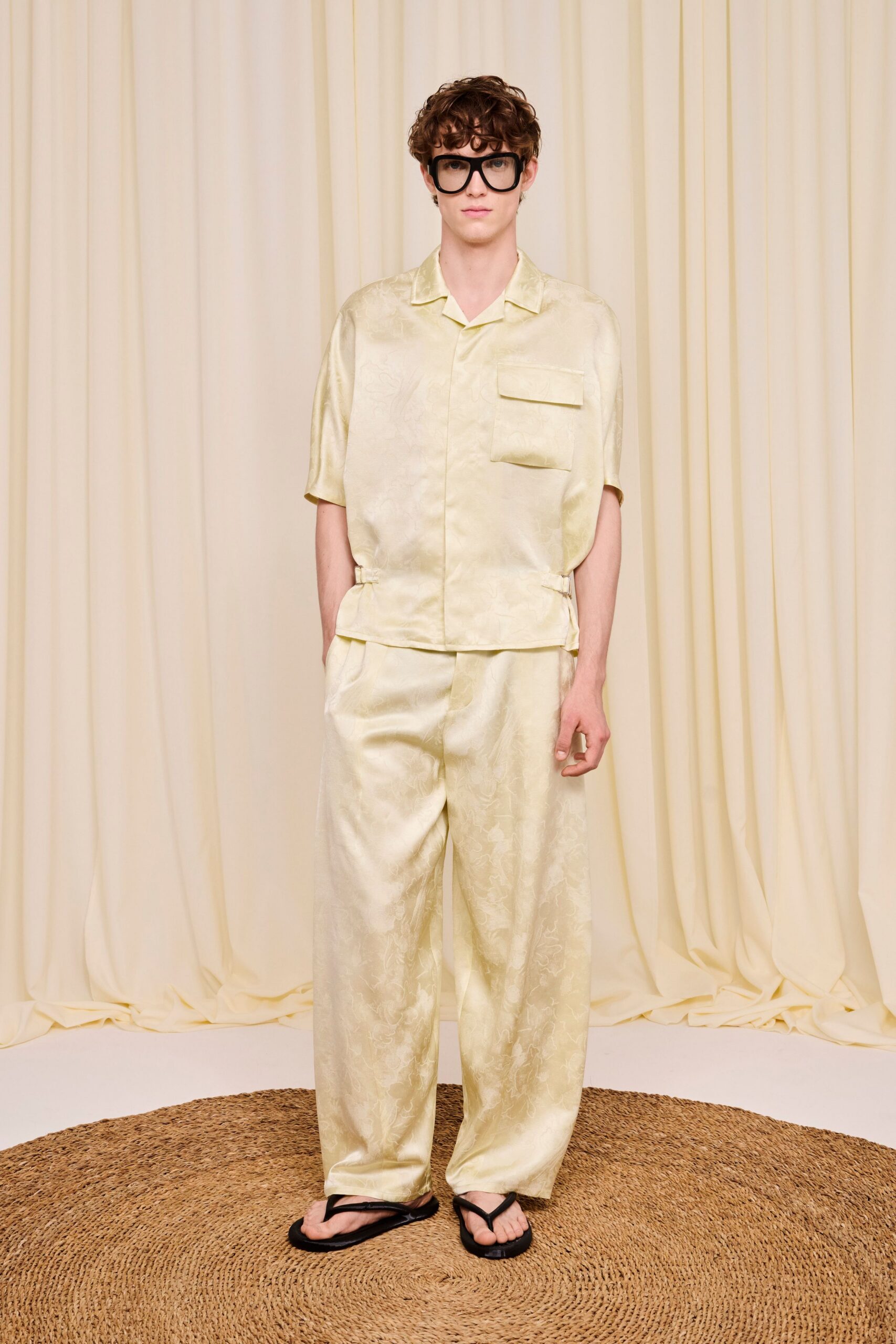 yellow silk relaxed wide-leg pants