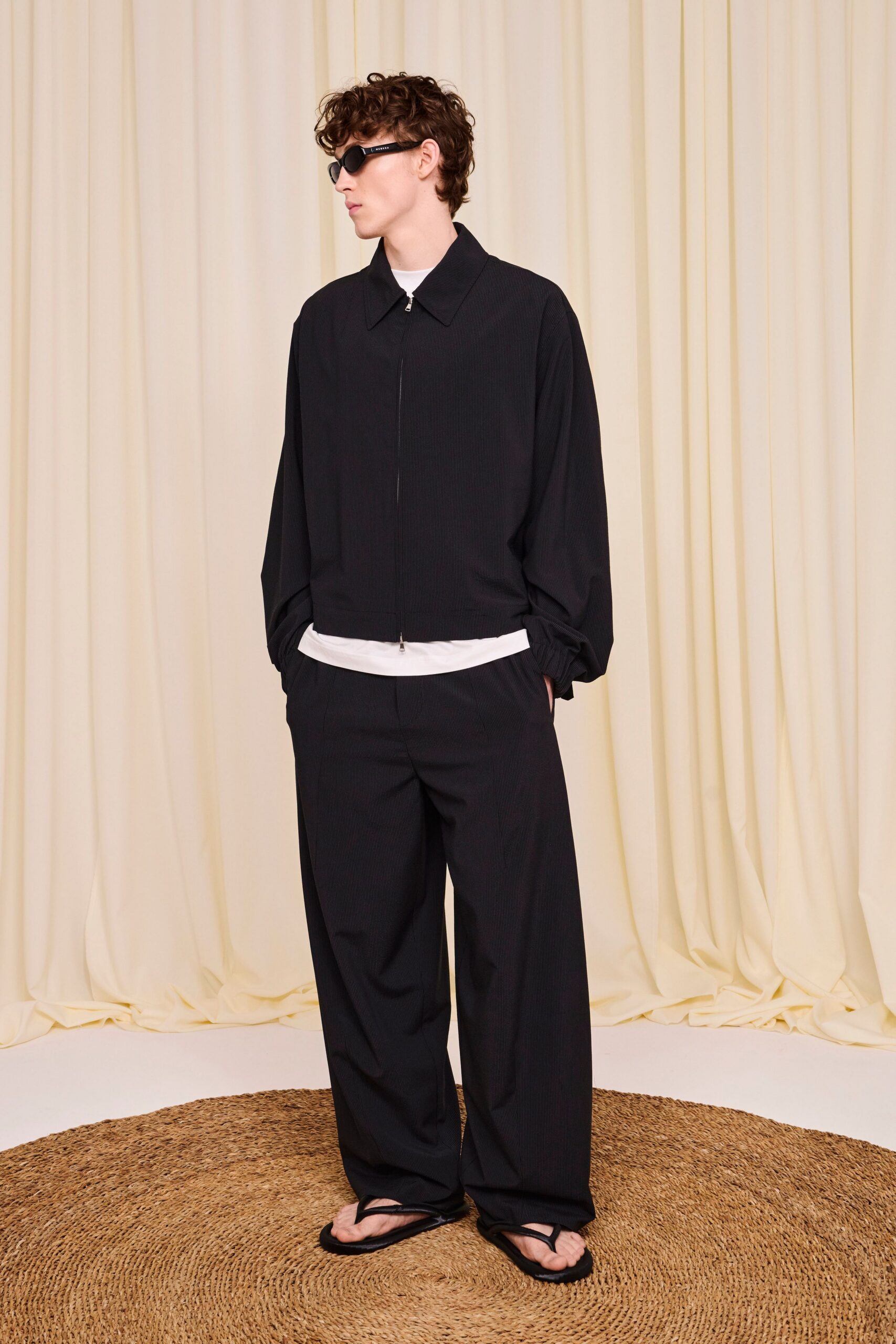 black relaxed jacket with wide-leg pants