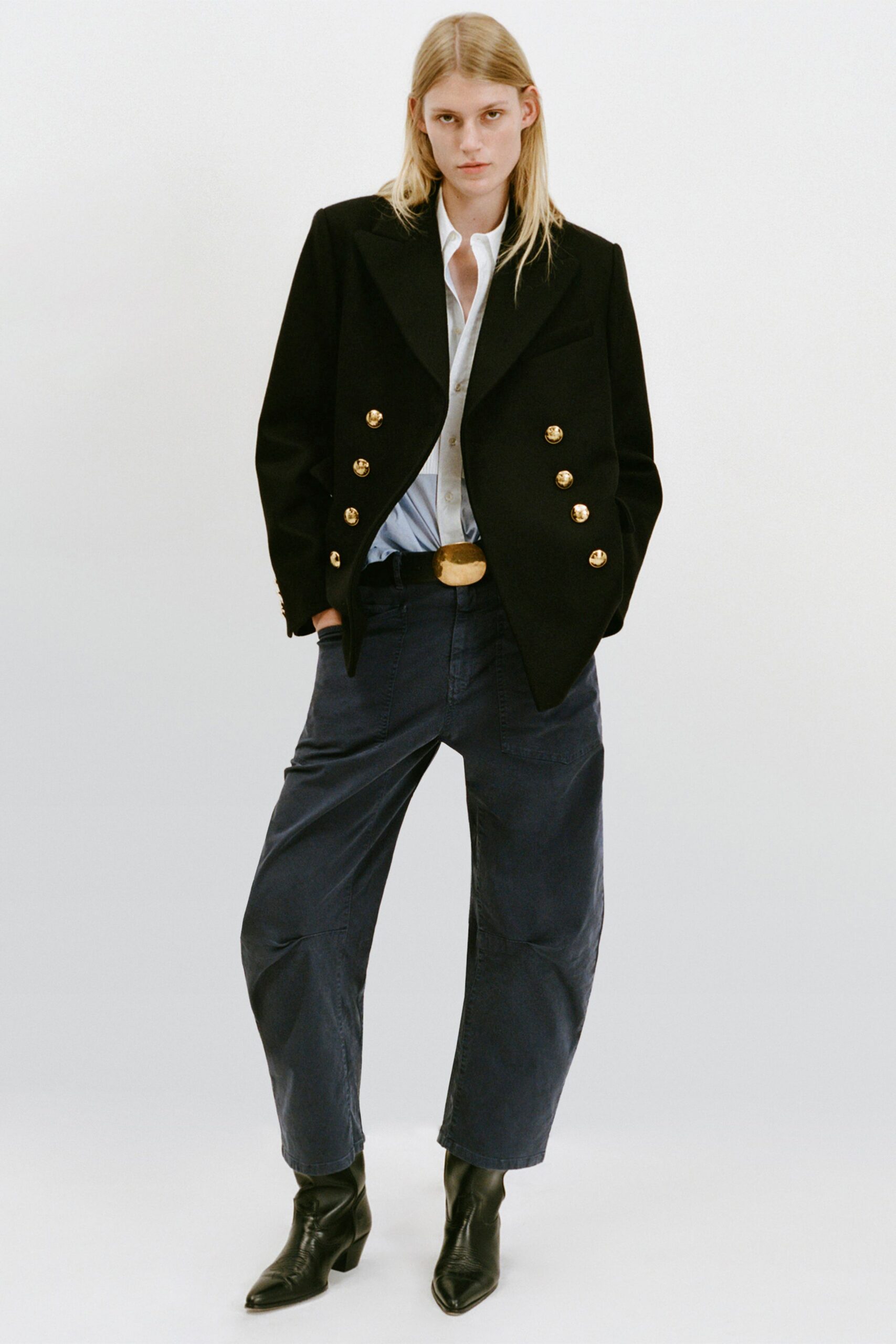 black wool long-sleeve collared structured blazer