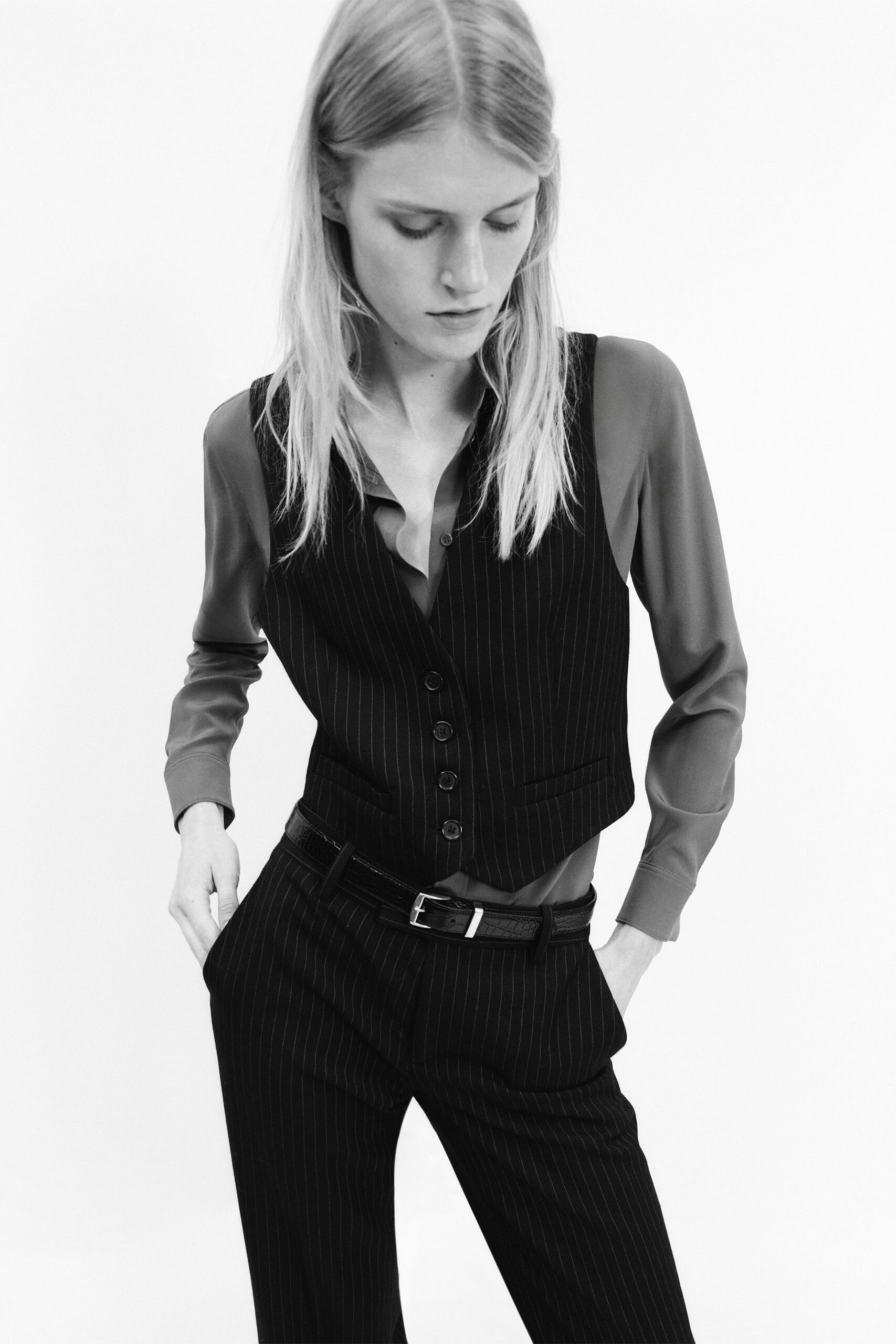 black cotton fitted straight-leg pants