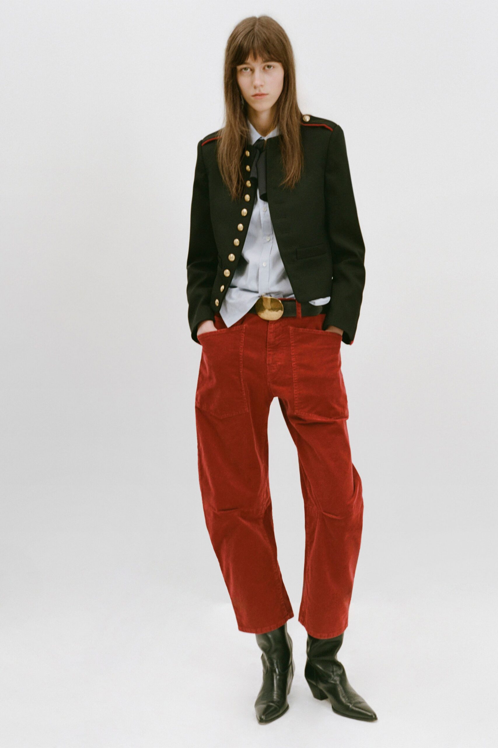 red cotton relaxed pockets pants