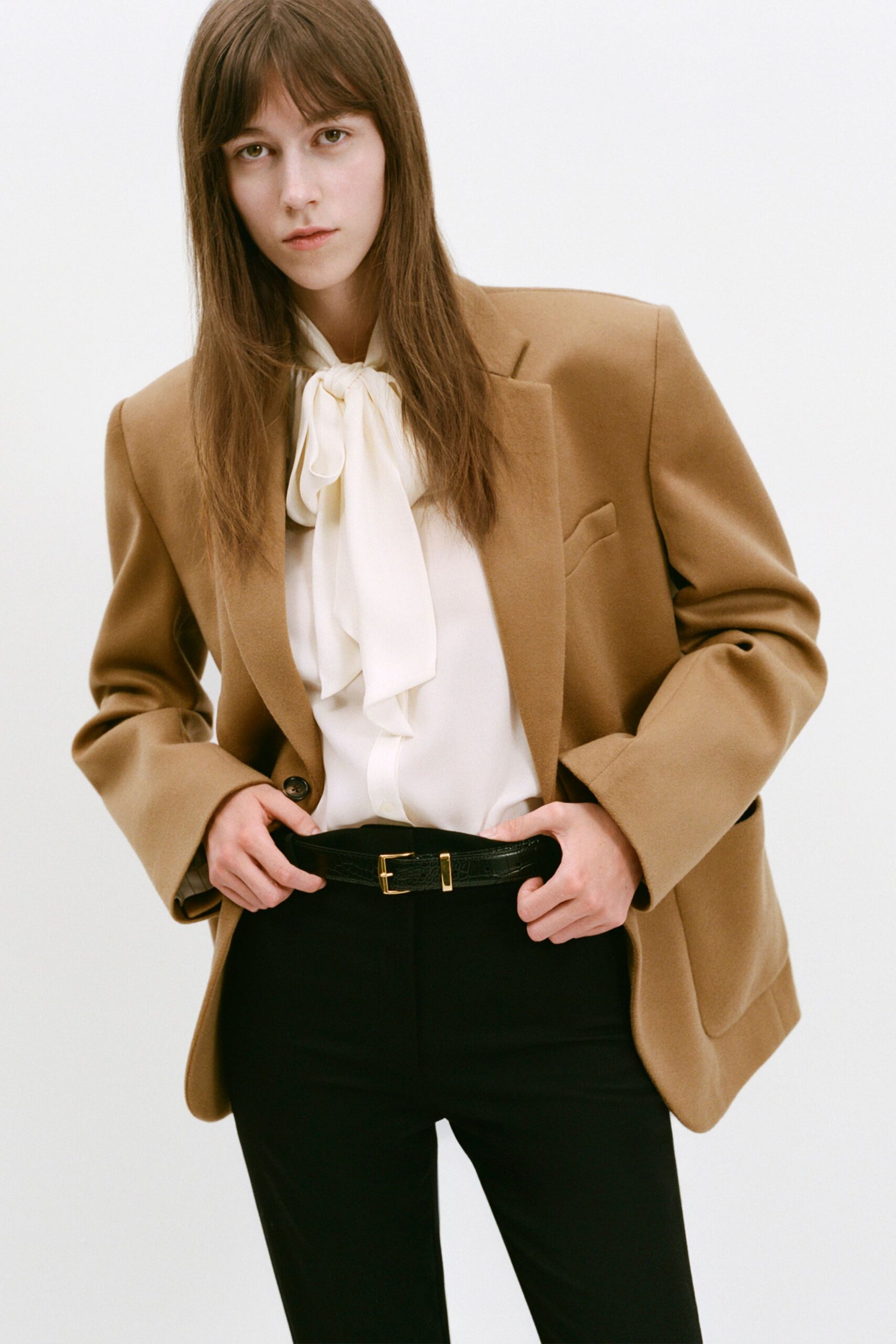 black cotton slim straight-leg pants