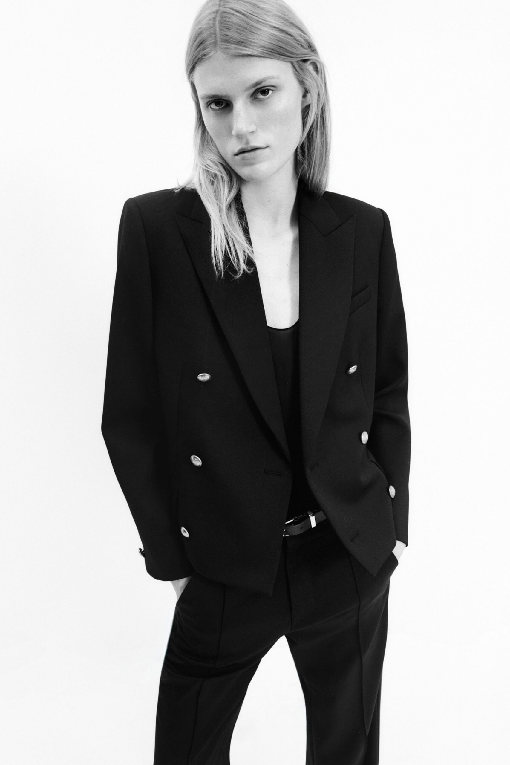 black wool slim straight-leg pants