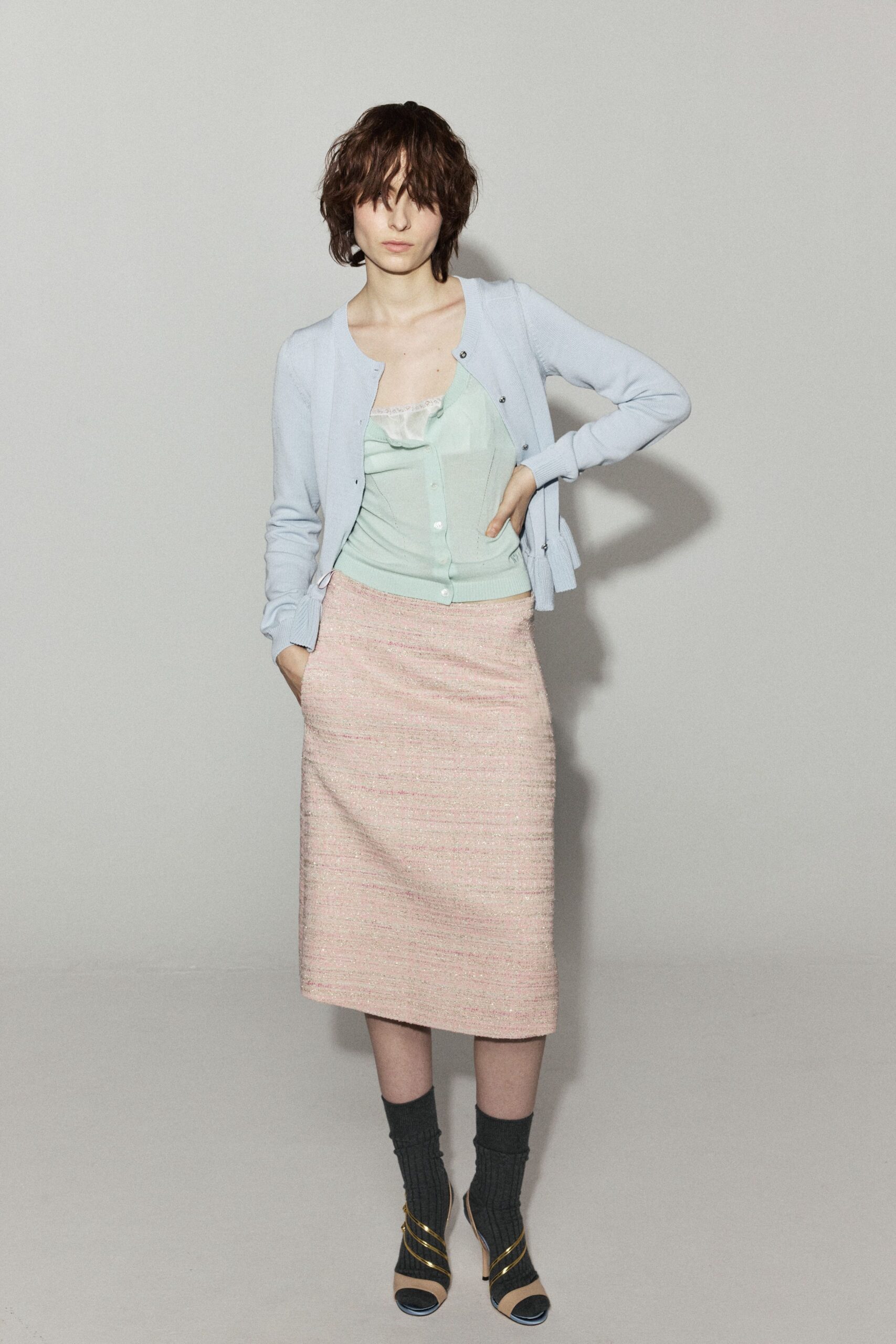 blue cotton long-sleeve collared fitted cardigan