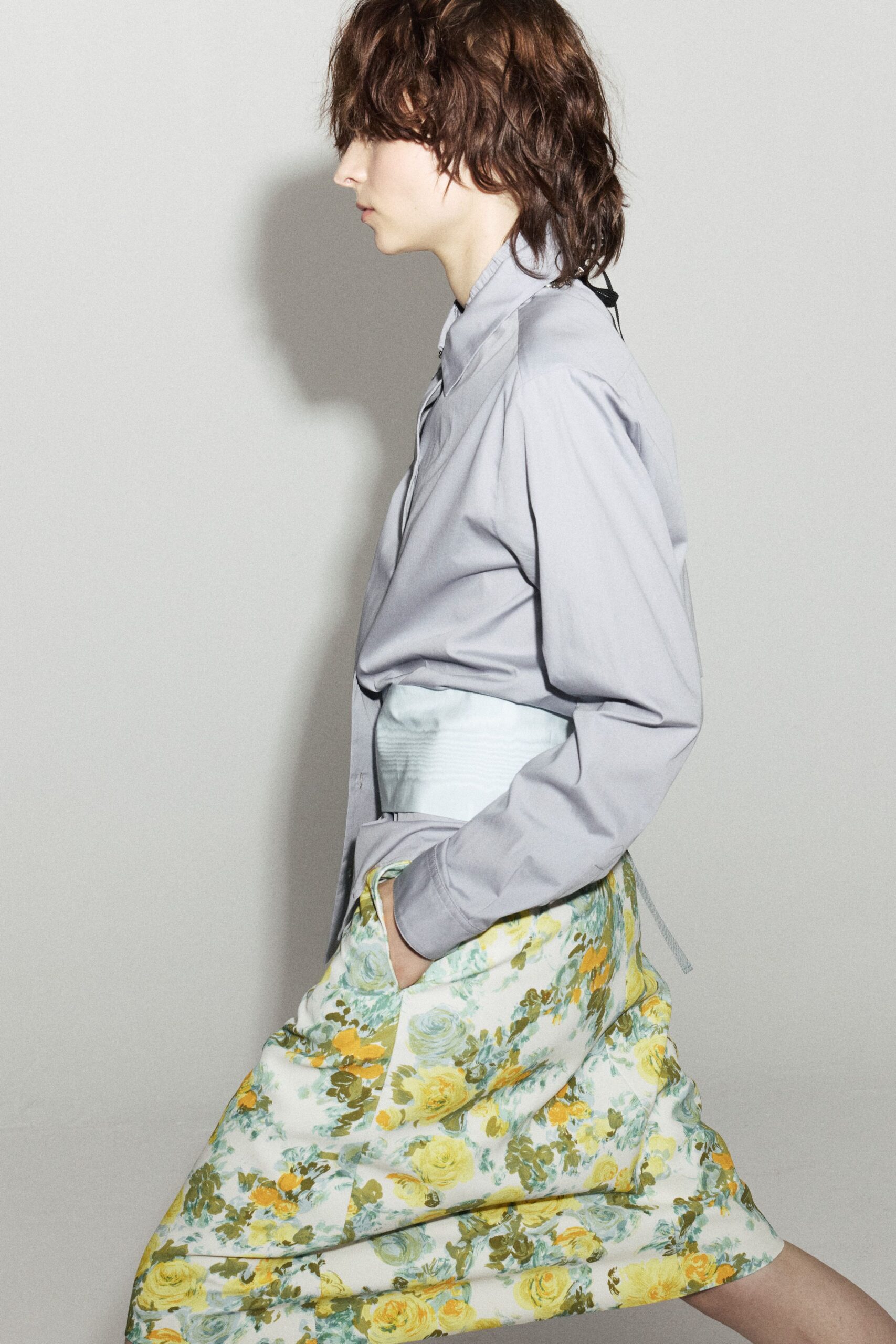 gray cotton long-sleeve collared relaxed shirt