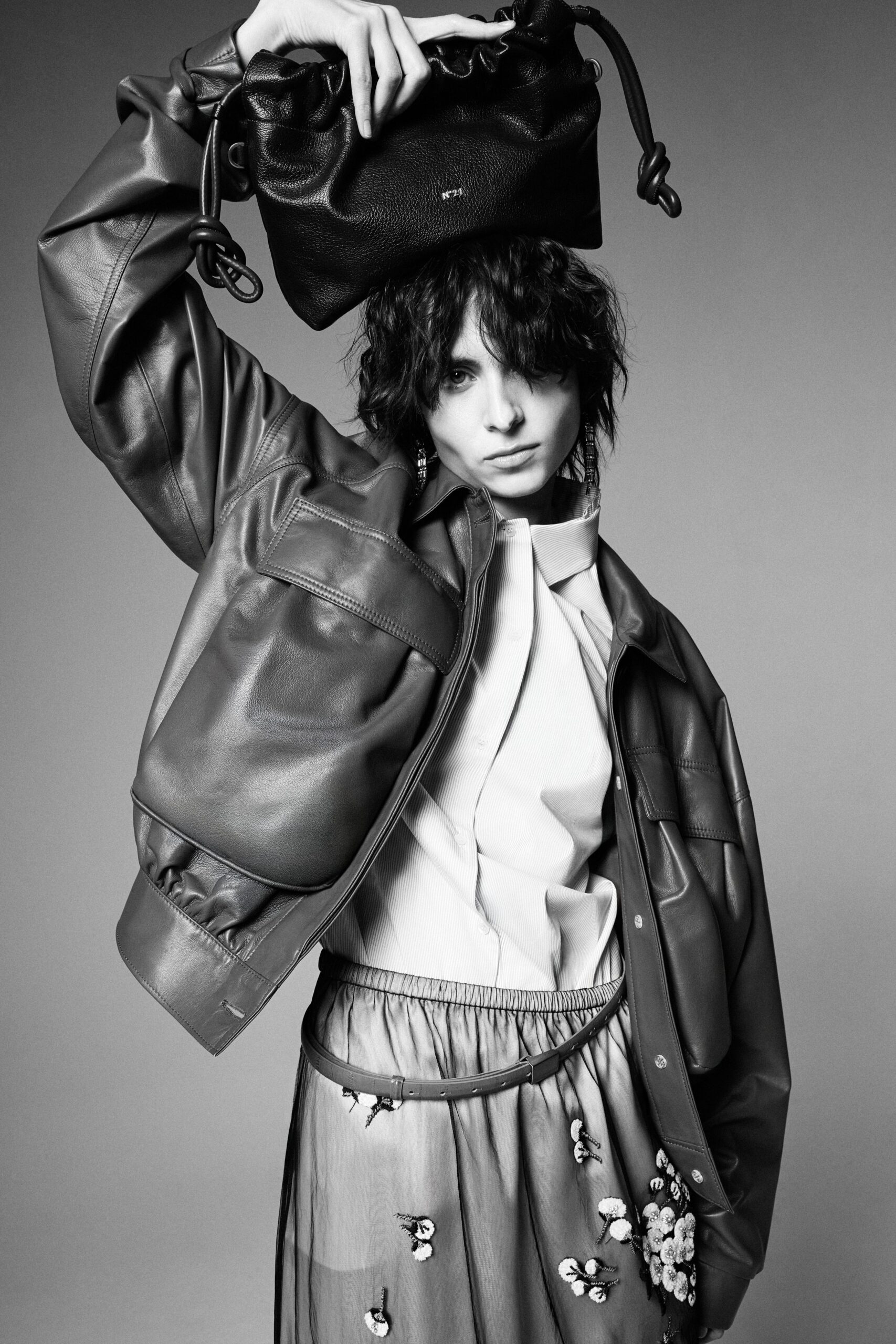 brown leather long-sleeve collared relaxed zippered jacket
