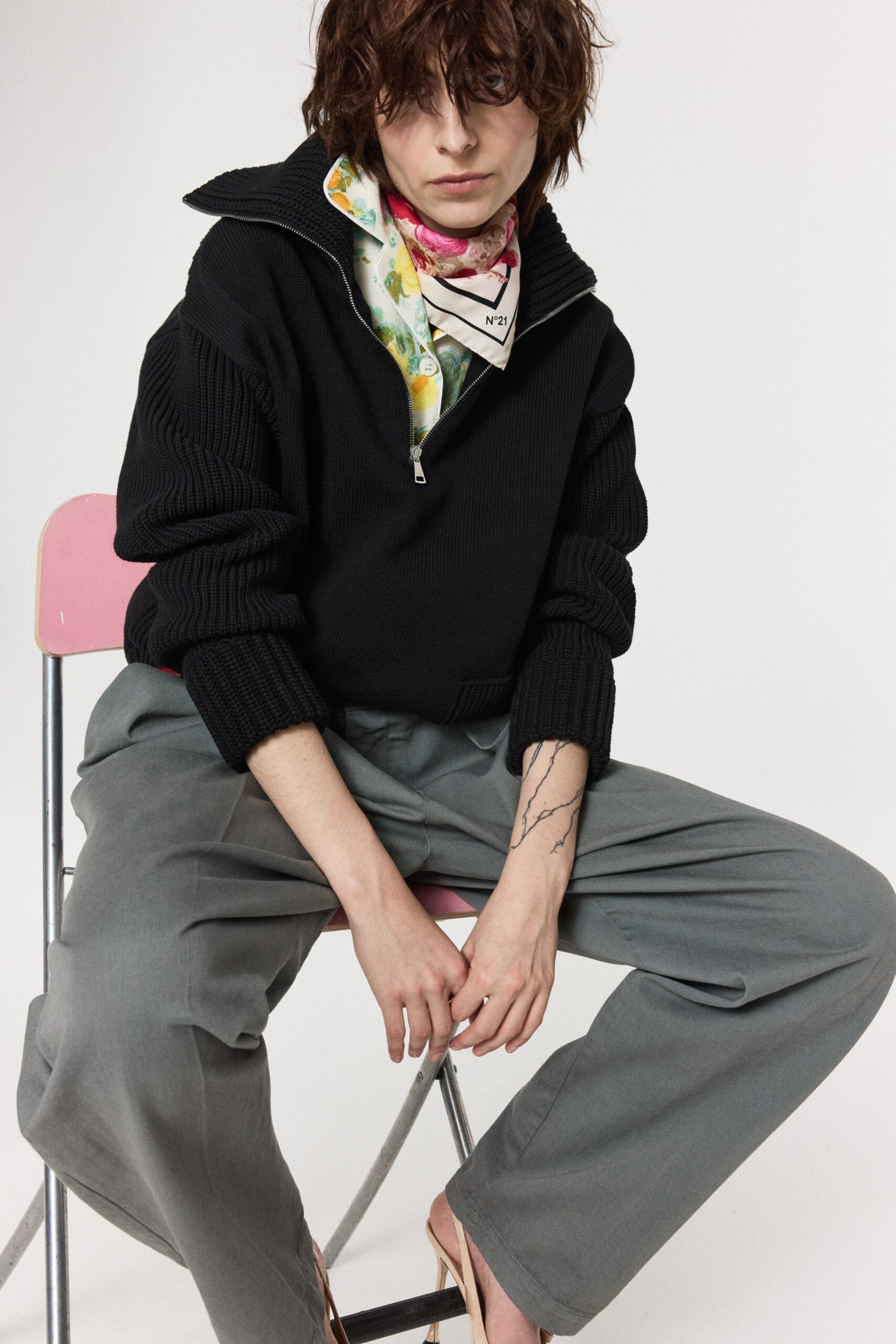 black relaxed sweater with scarf