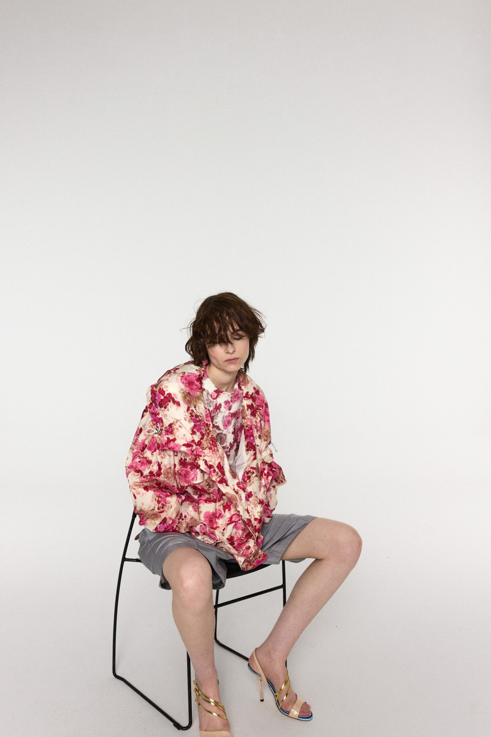 pink silk long-sleeve relaxed floral jacket