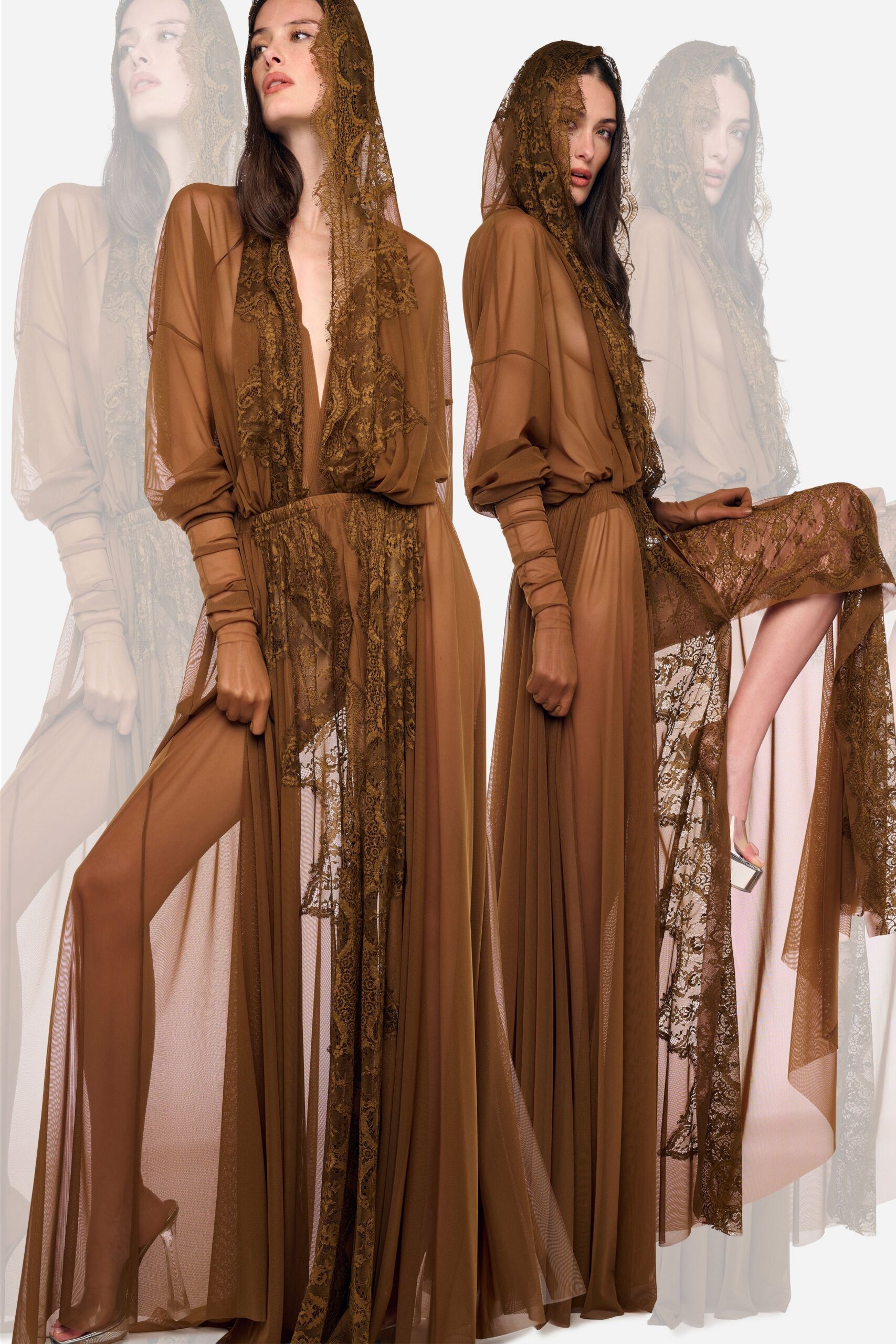 brown silk flowing gown