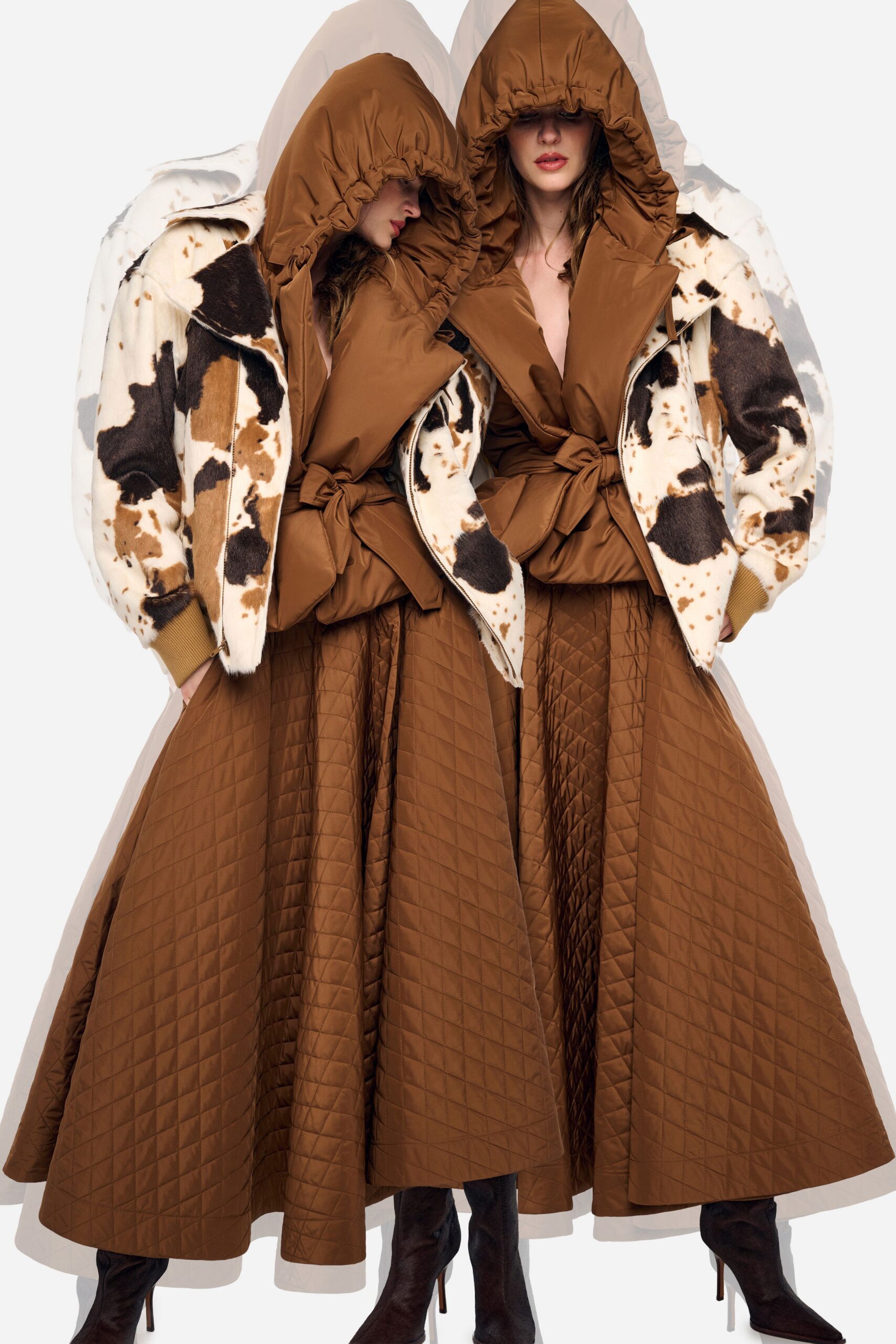brown cotton sleeveless v-neck fitted quilted tiered dress