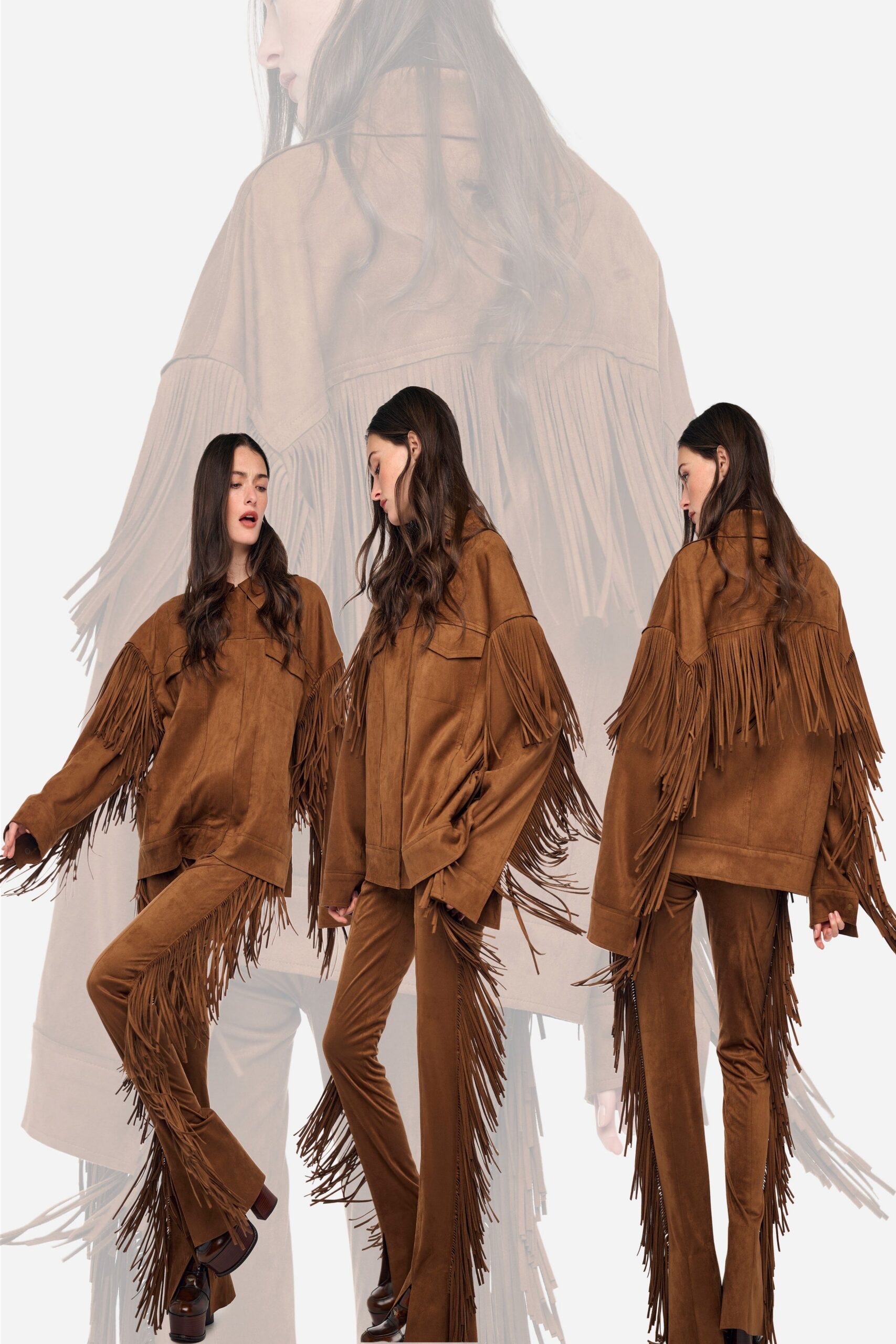 brown suede fitted straight-leg pants