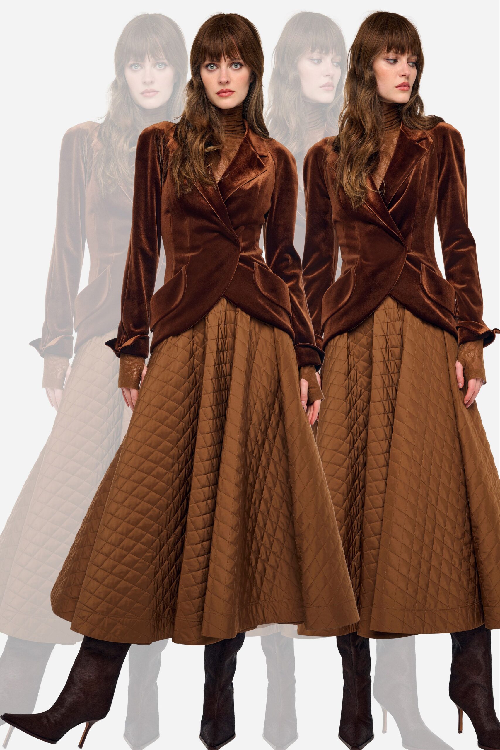 brown cotton relaxed quilted a-line maxi skirt