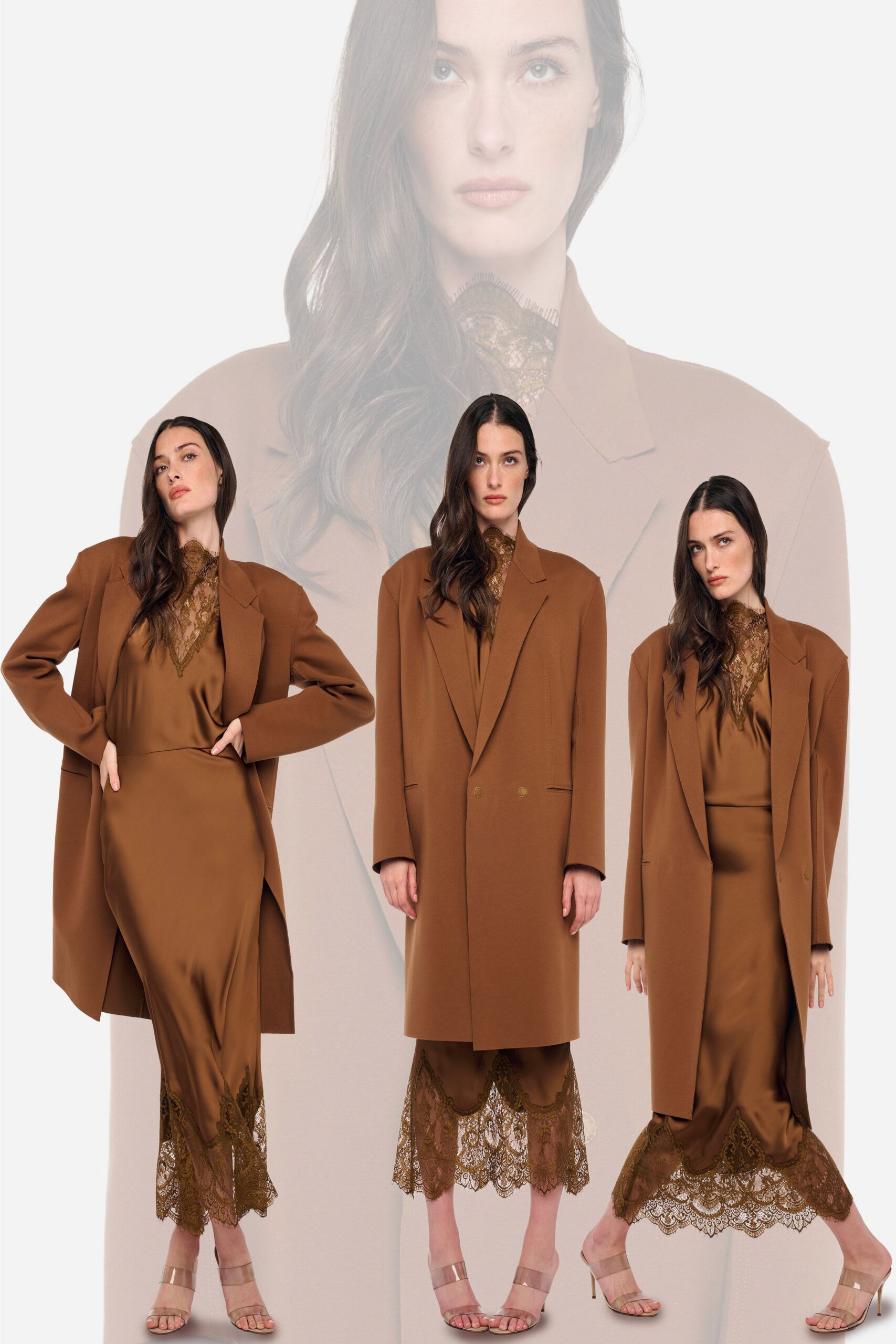 brown silk sleeveless v-neck fitted layered embroidered dress