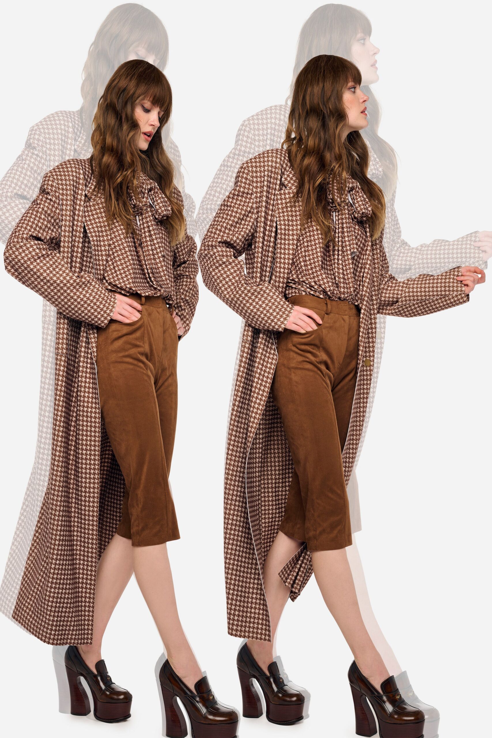 brown cotton fitted straight-leg pants