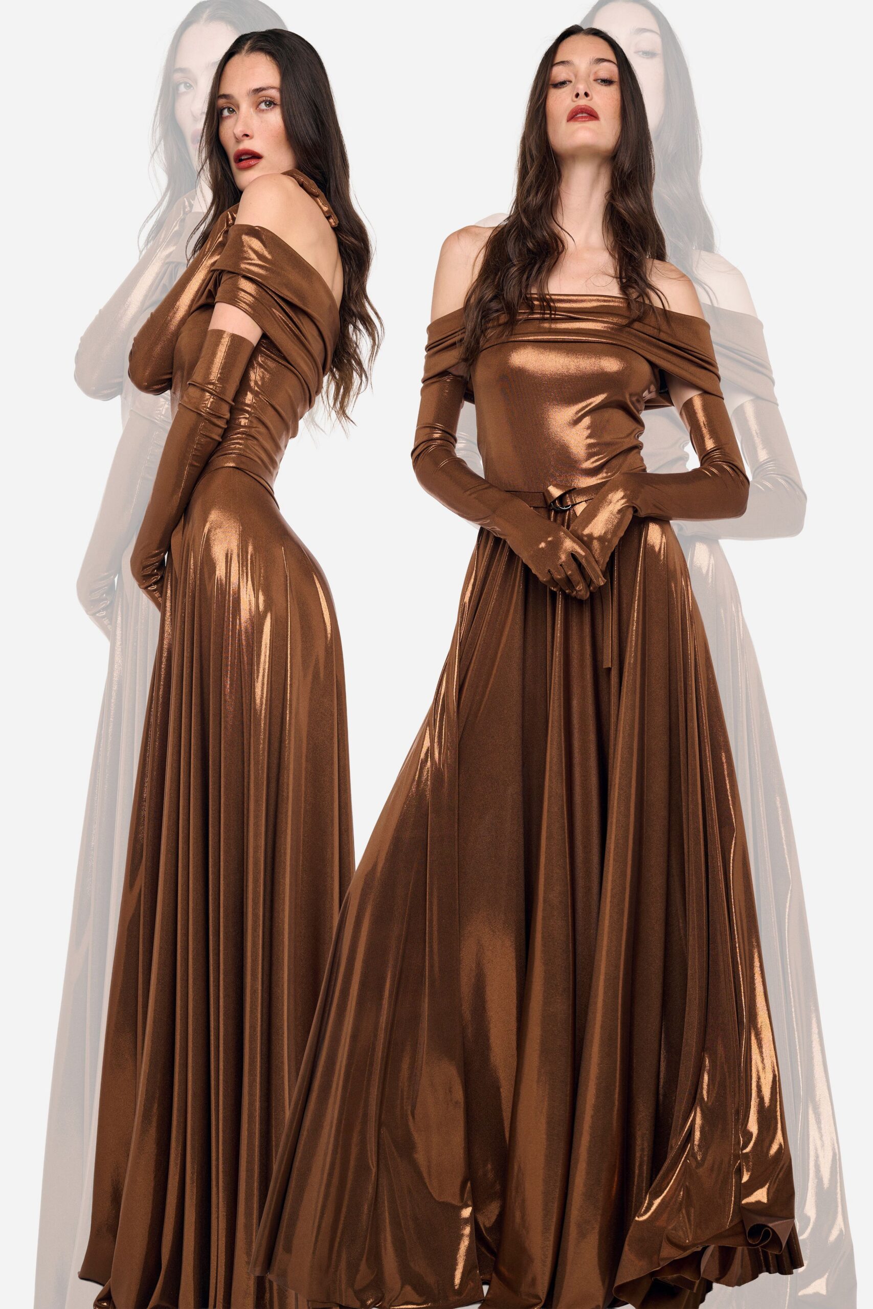 brown satin fitted shiny gloves