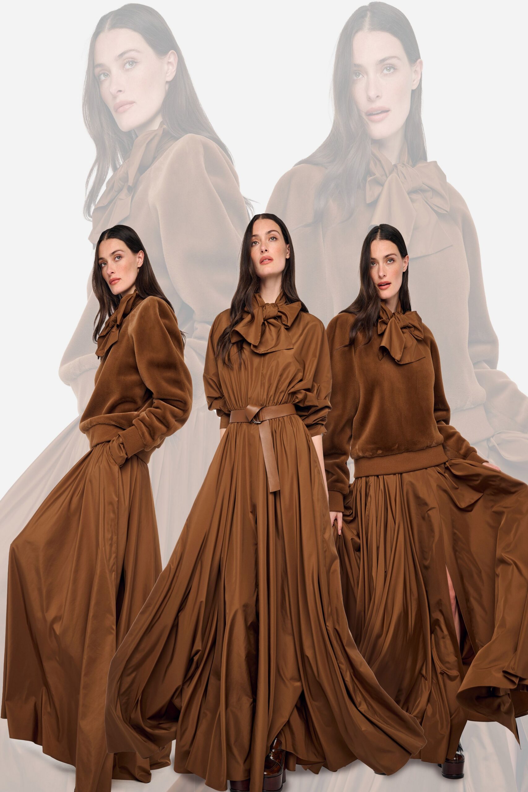 brown silk fitted high-waisted tiered flowing maxi skirt
