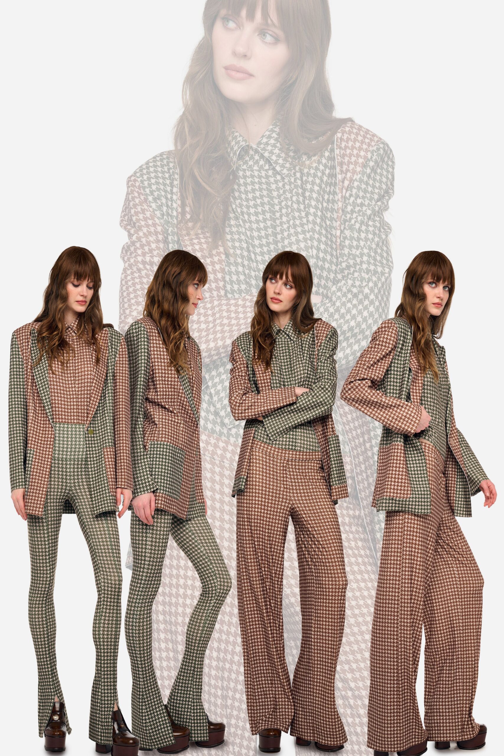 brown long-sleeve collared fitted checked jacket
