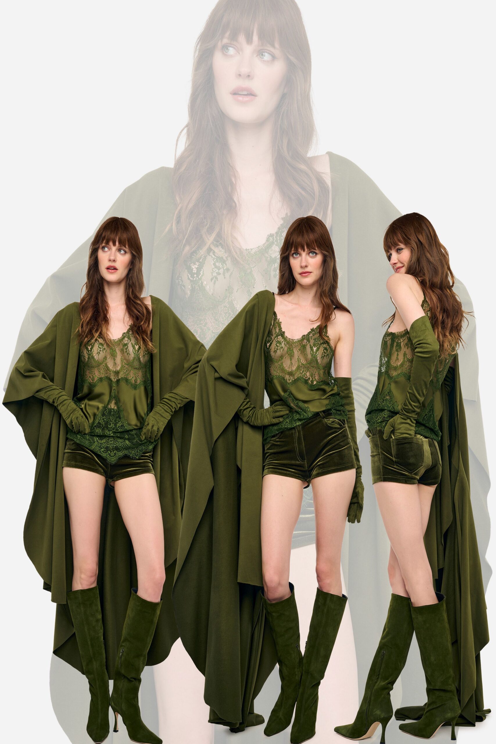 green velvet fitted shorts