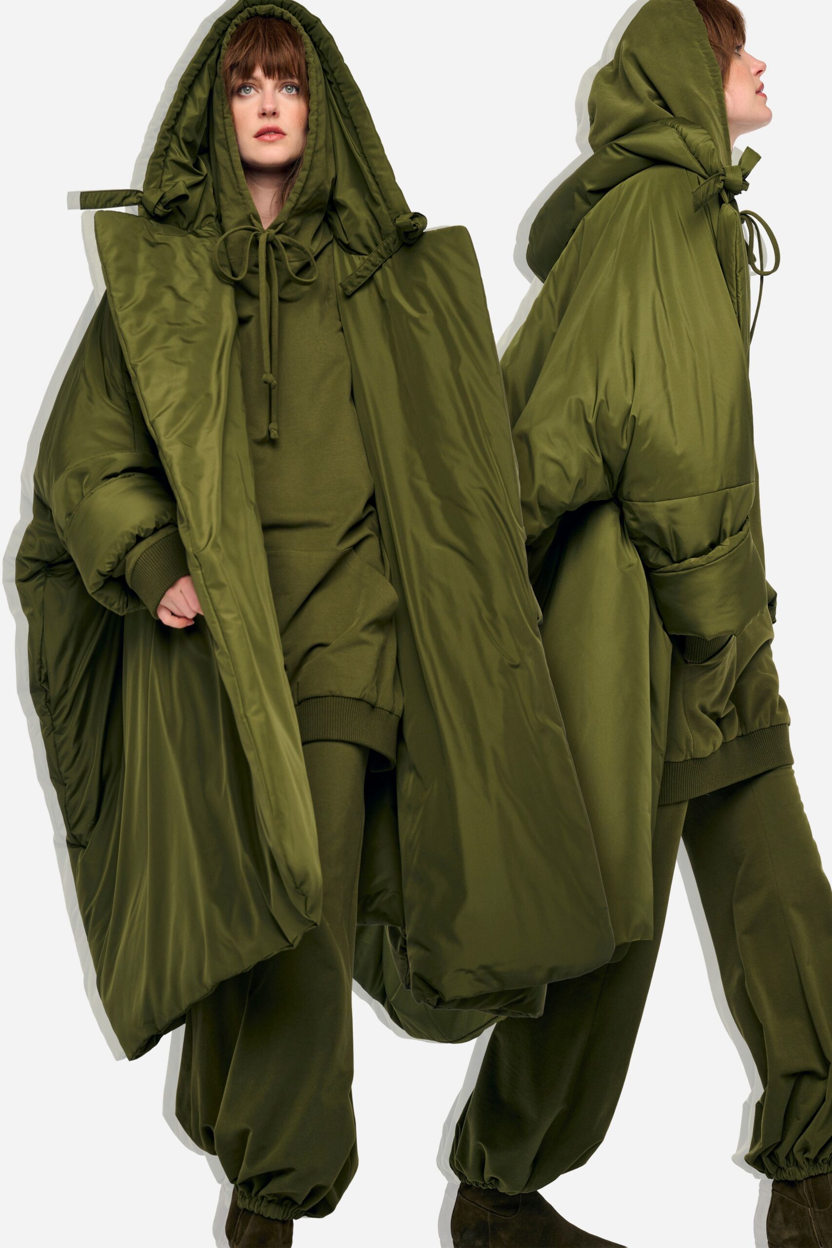 green cotton relaxed zippered pants