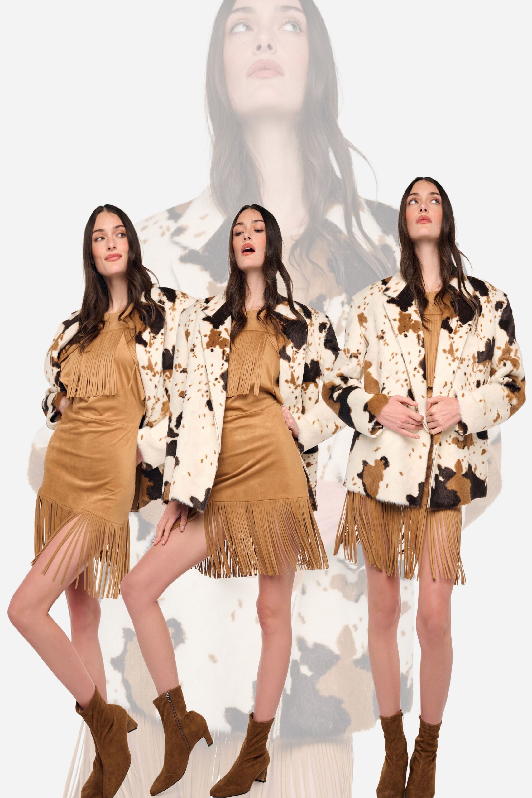 brown cotton sleeveless fitted fringed mini dress