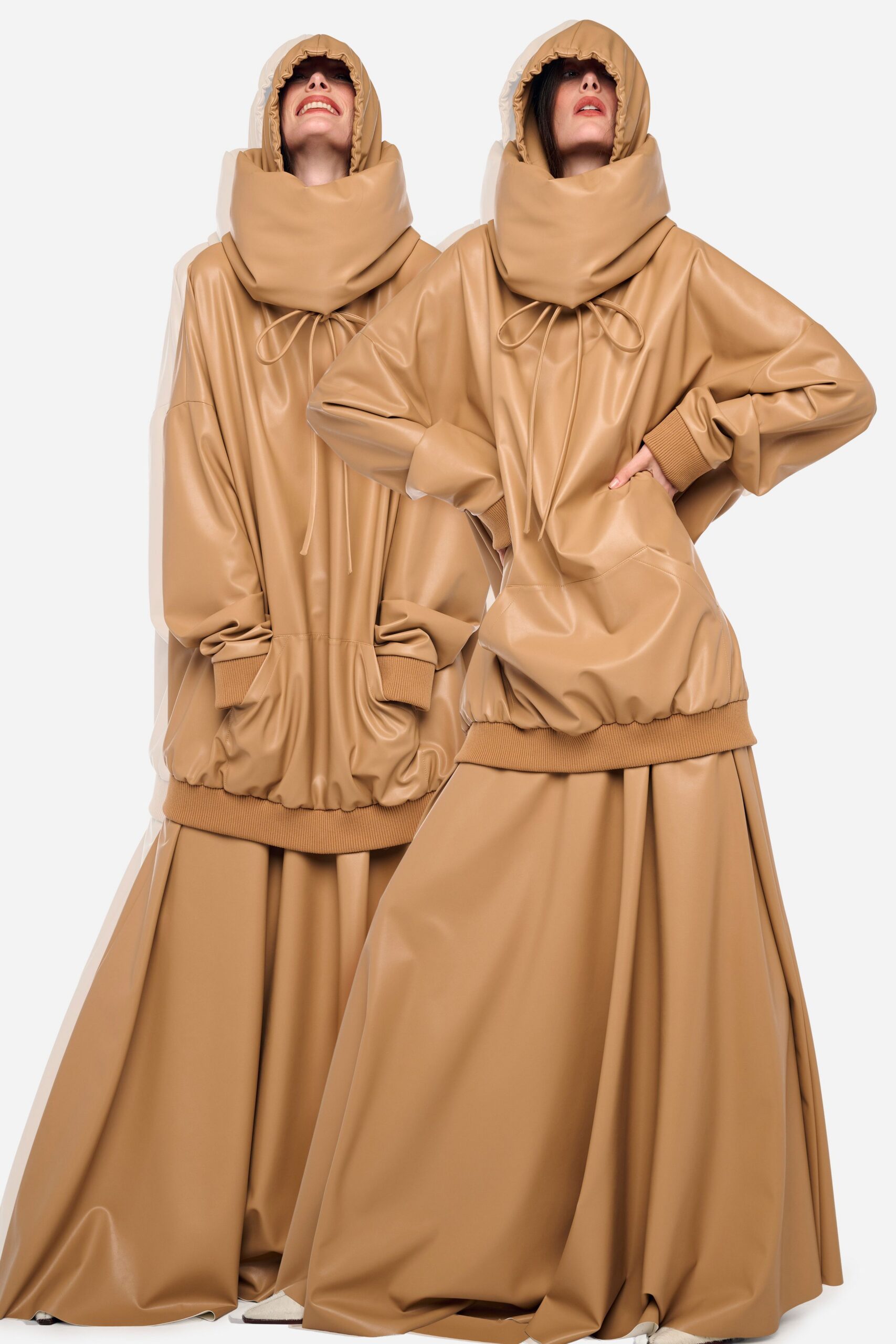 beige vinyl relaxed layered maxi skirt