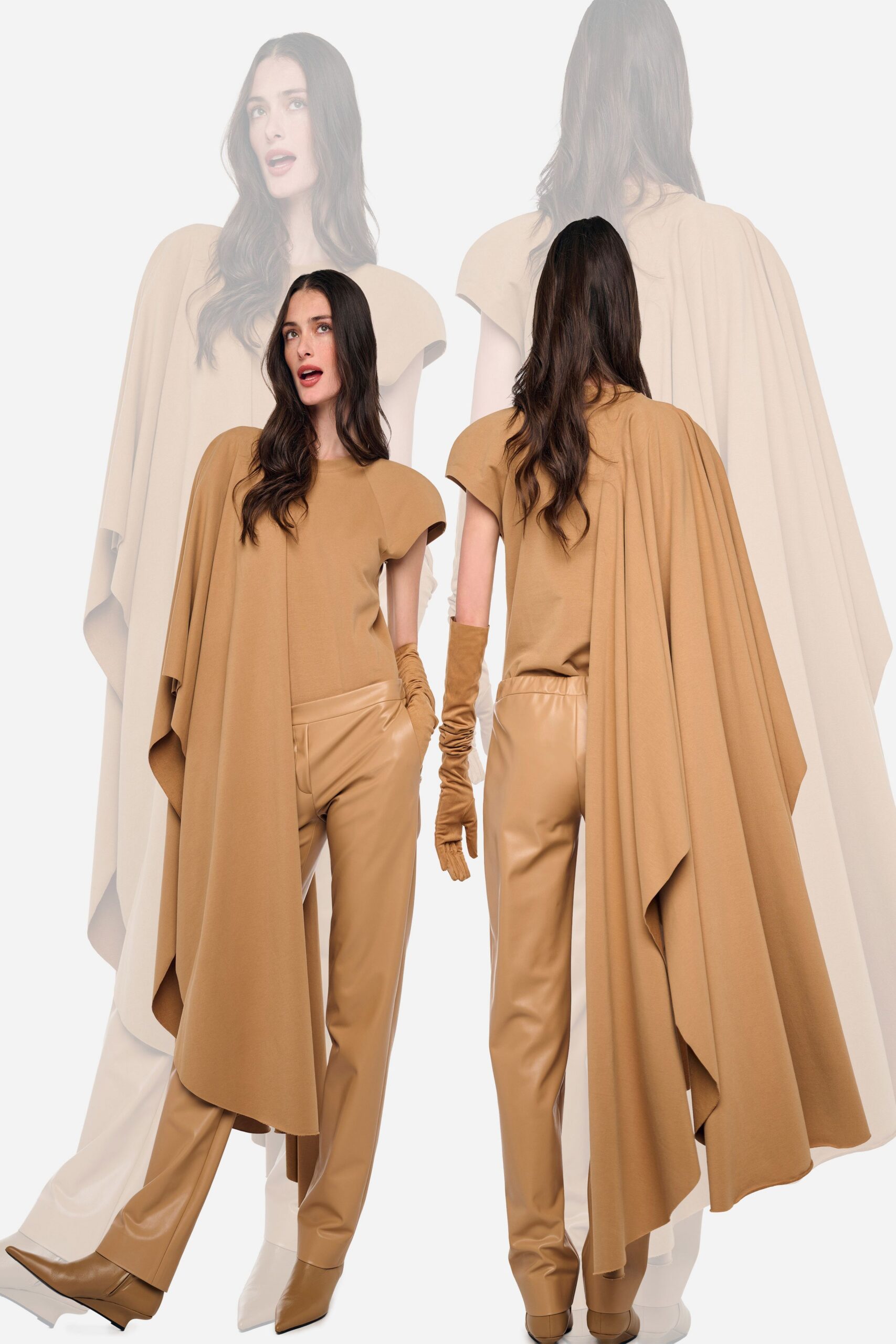 beige leather fitted straight-leg pants