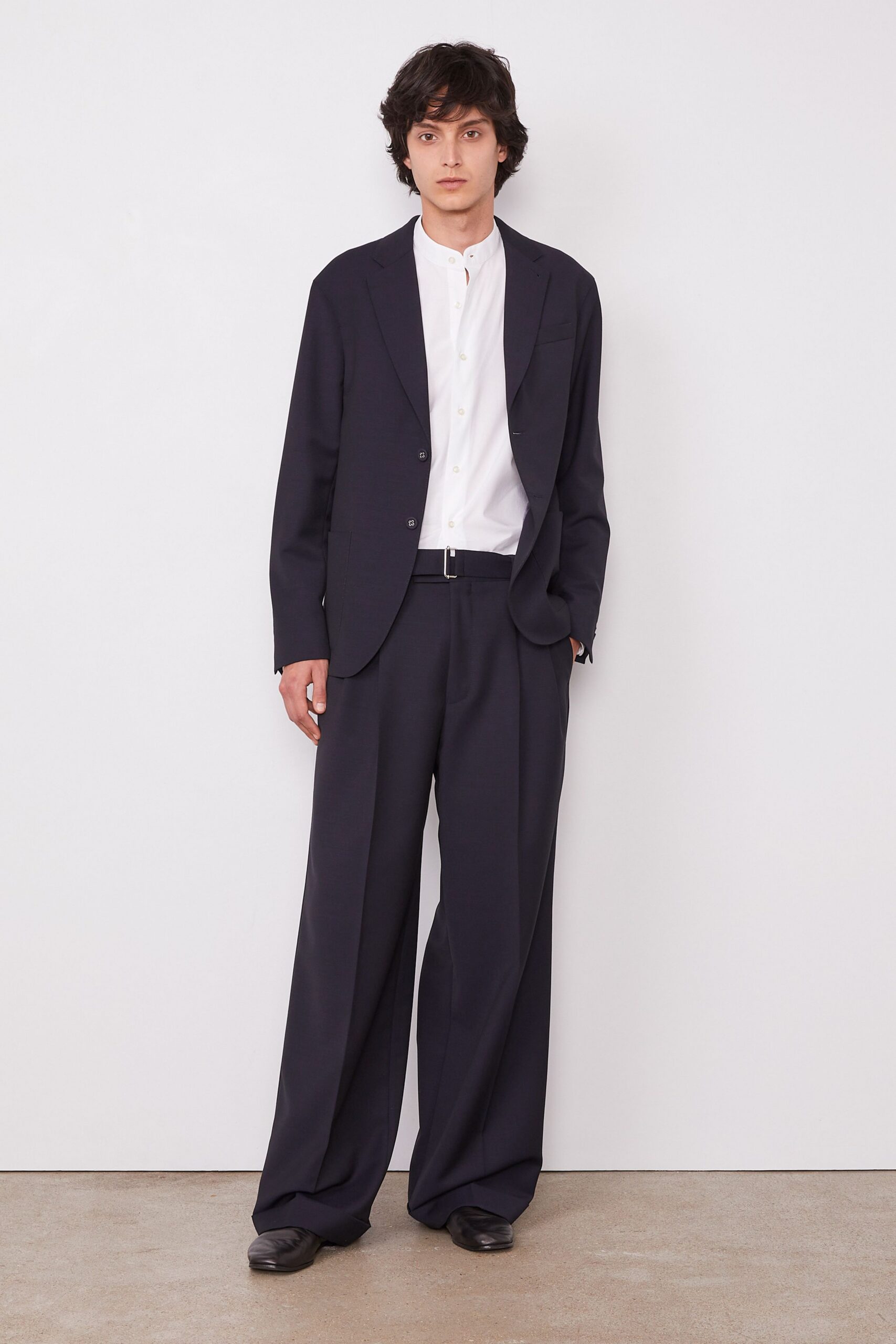 black tailored blazer with white shirt