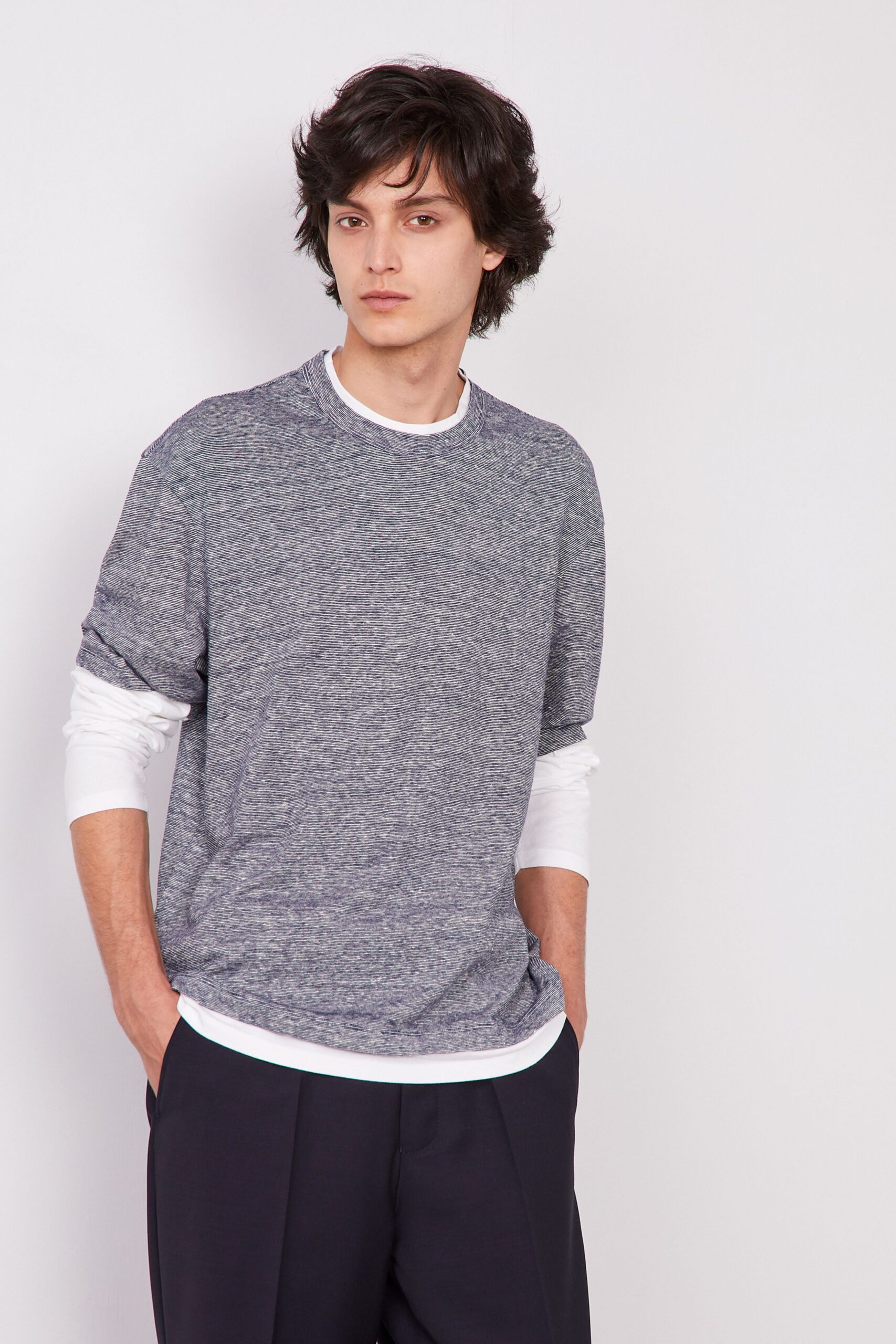 black cotton tailored straight-leg pants